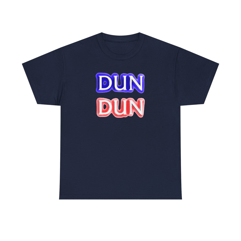 DUN DUN / Law & Order Graphic Tee — Retro Red & Blue Text Shirt