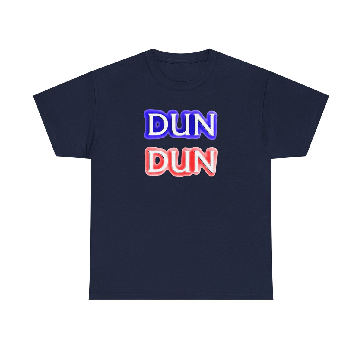 DUN DUN / Law & Order Graphic Tee — Retro Red & Blue Text Shirt