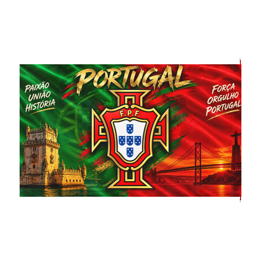 Portugal Double-Sided Flag — Crest & Landmarks, 'Paixão União História' Design