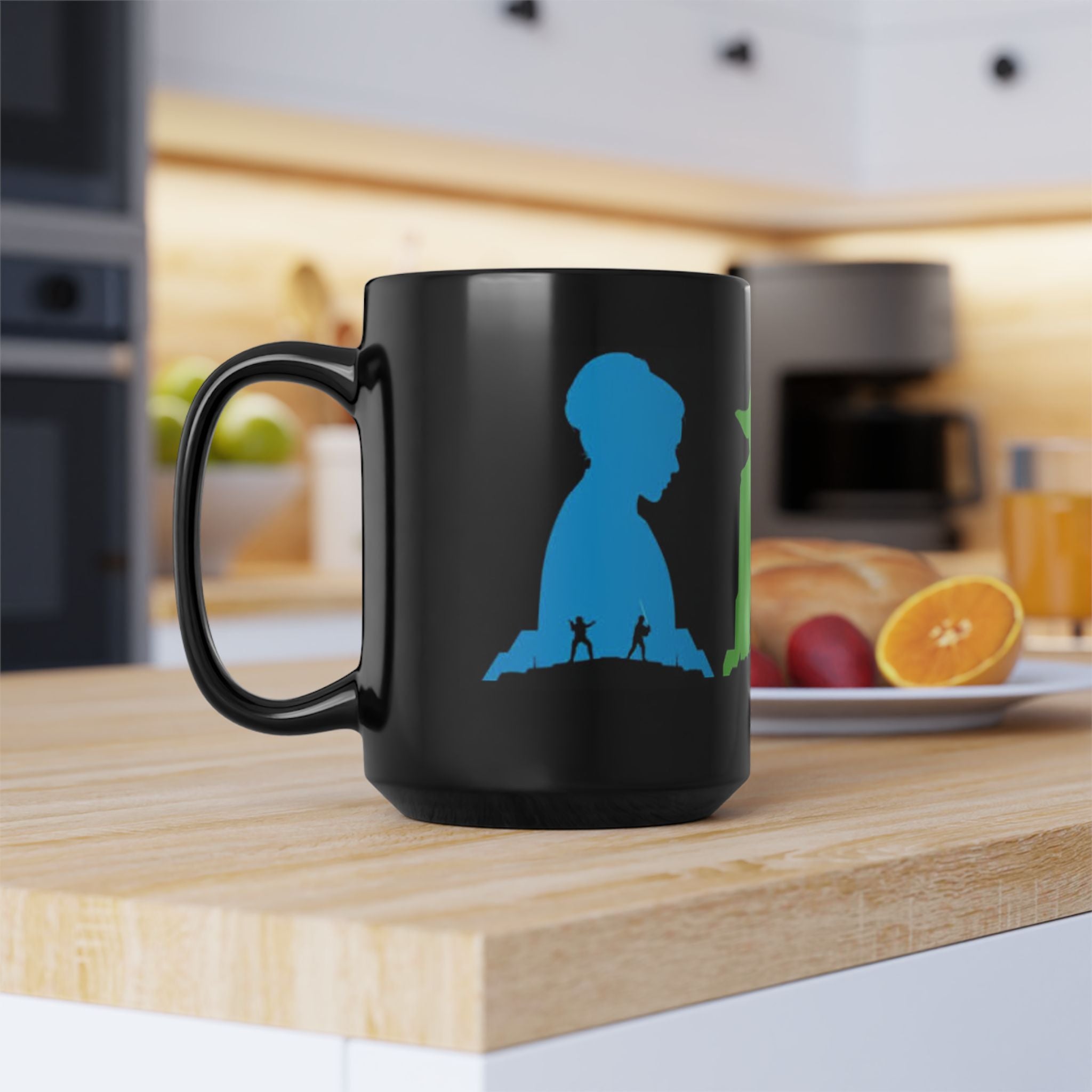 Star Wars Silhouette Mug — Yoda, Vader & Luke Color Portrait Coffee Cup (11oz/15oz)