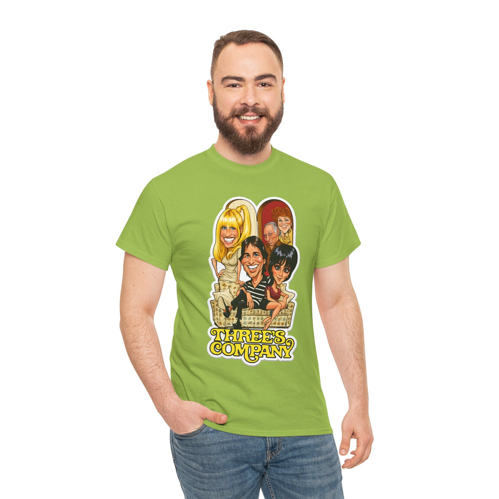 Three's Company Retro TV Tee — Vintage Sitcom Caricature T-Shirt