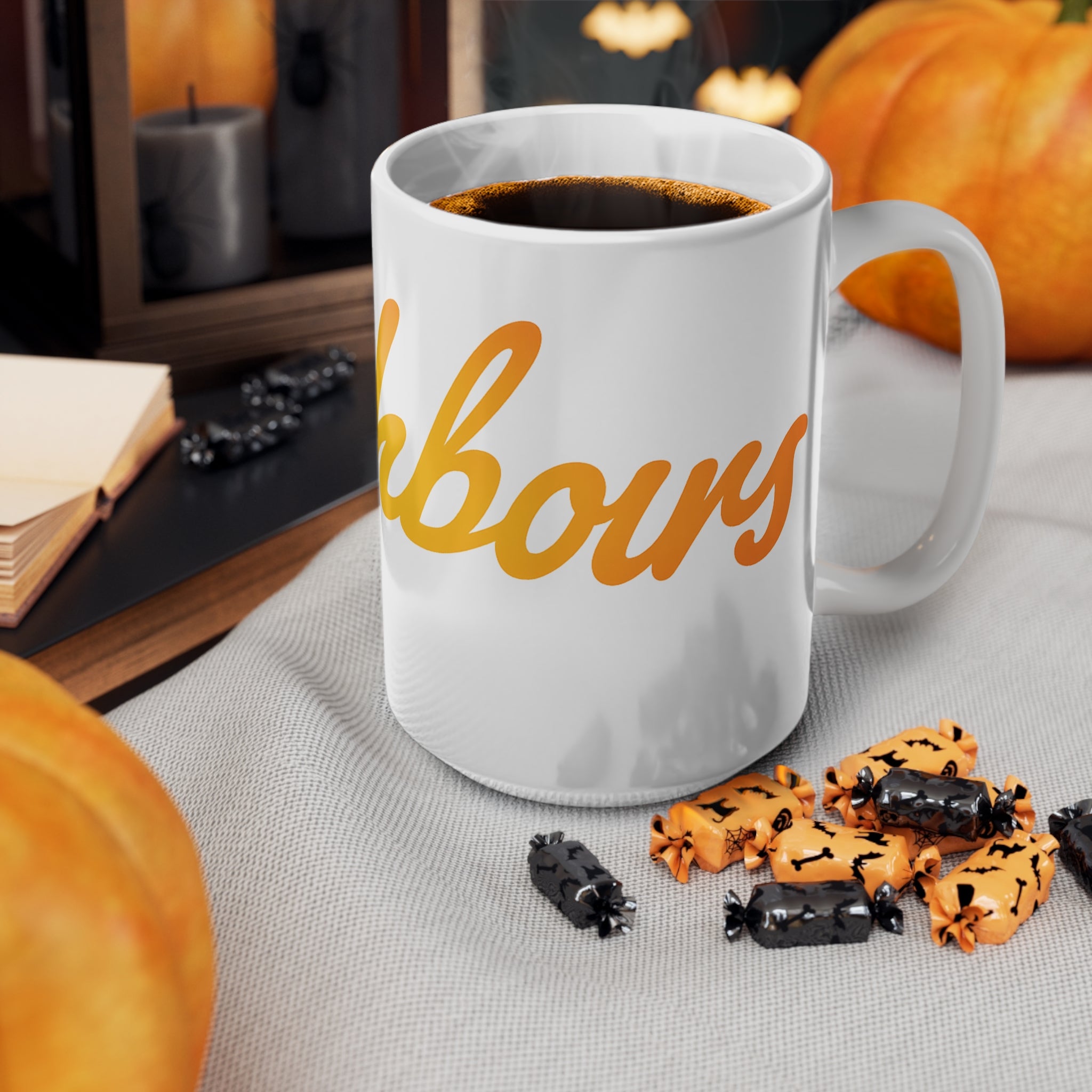 Neighbor Script Ceramic Mug — 11oz & 15oz Coffee Cup