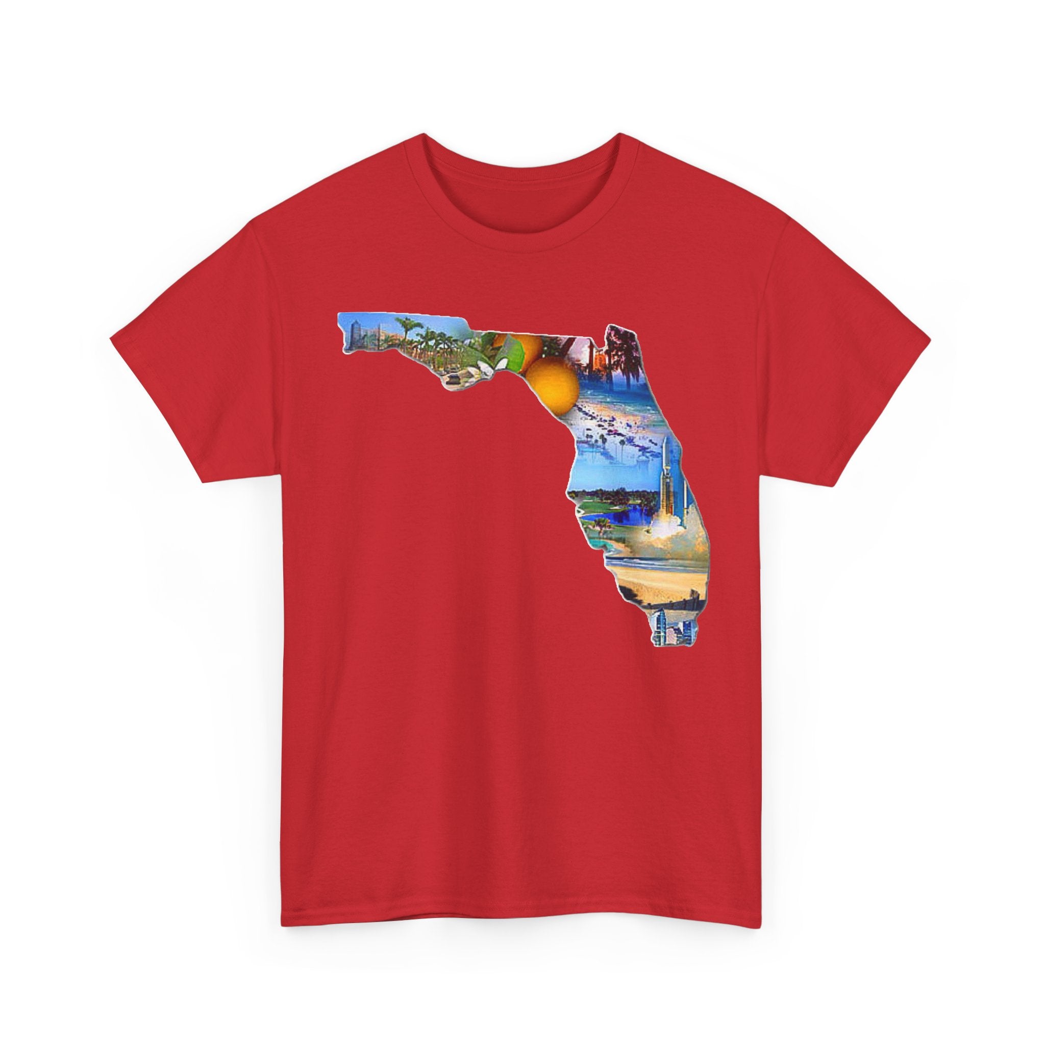 Florida State Shape T-Shirt — Scenic Beach & Sunset Map Tee