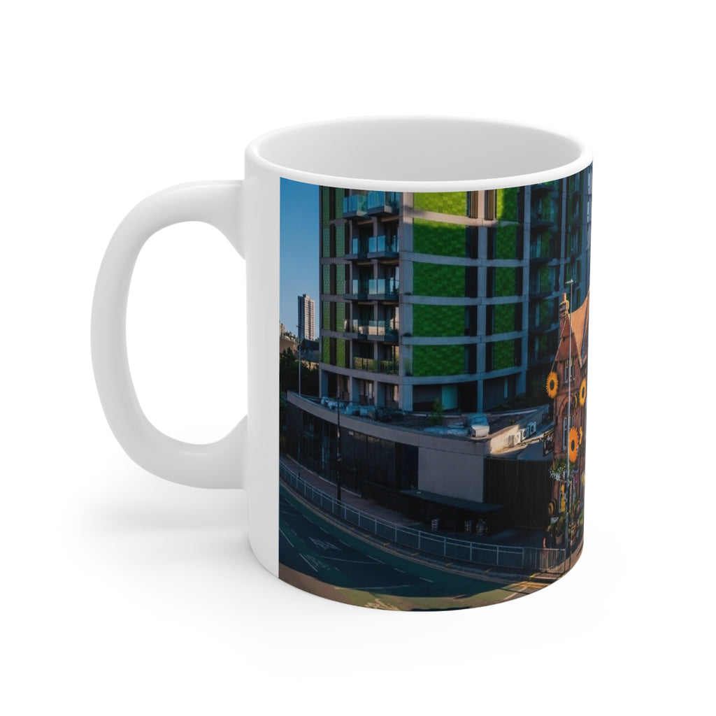 Black Friar Pub Manchester Sunflower Row House Ceramic Coffee Mug — 11oz & 15oz