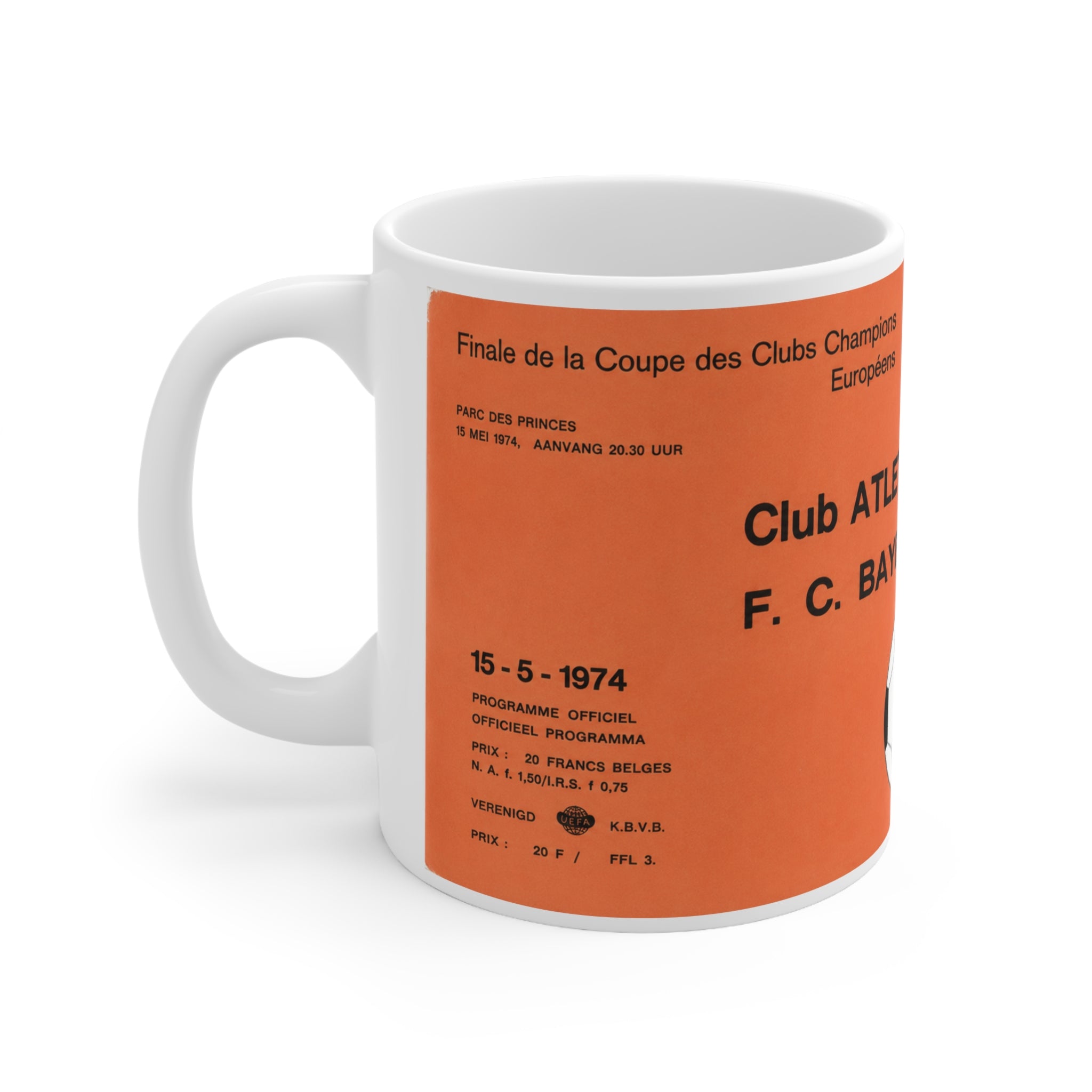 1974 European Cup Final Programme Cover Inspired Ceramic Coffee Mug (11oz/15oz)