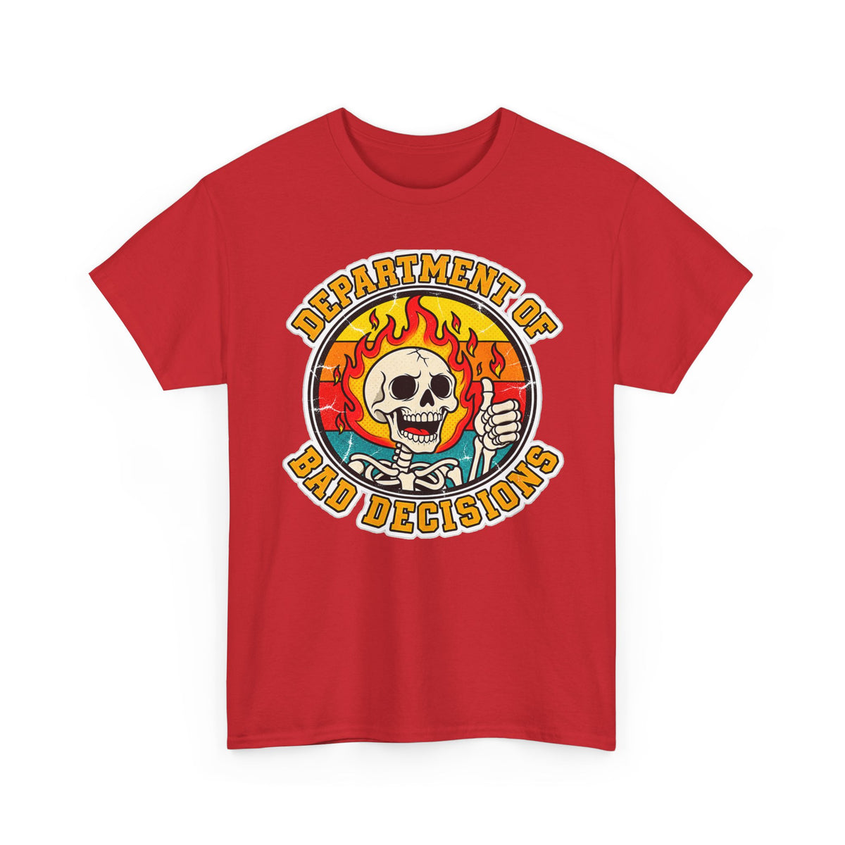 Department of Bad Decisions Skull T-Shirt — Retro Flaming Thumbs-Up Graphic Tee