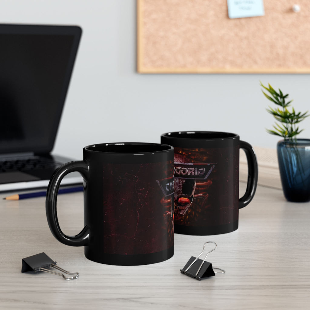 Cybergoria Skull Black Mug — Gothic Cyberpunk Coffee Cup (11oz/15oz)