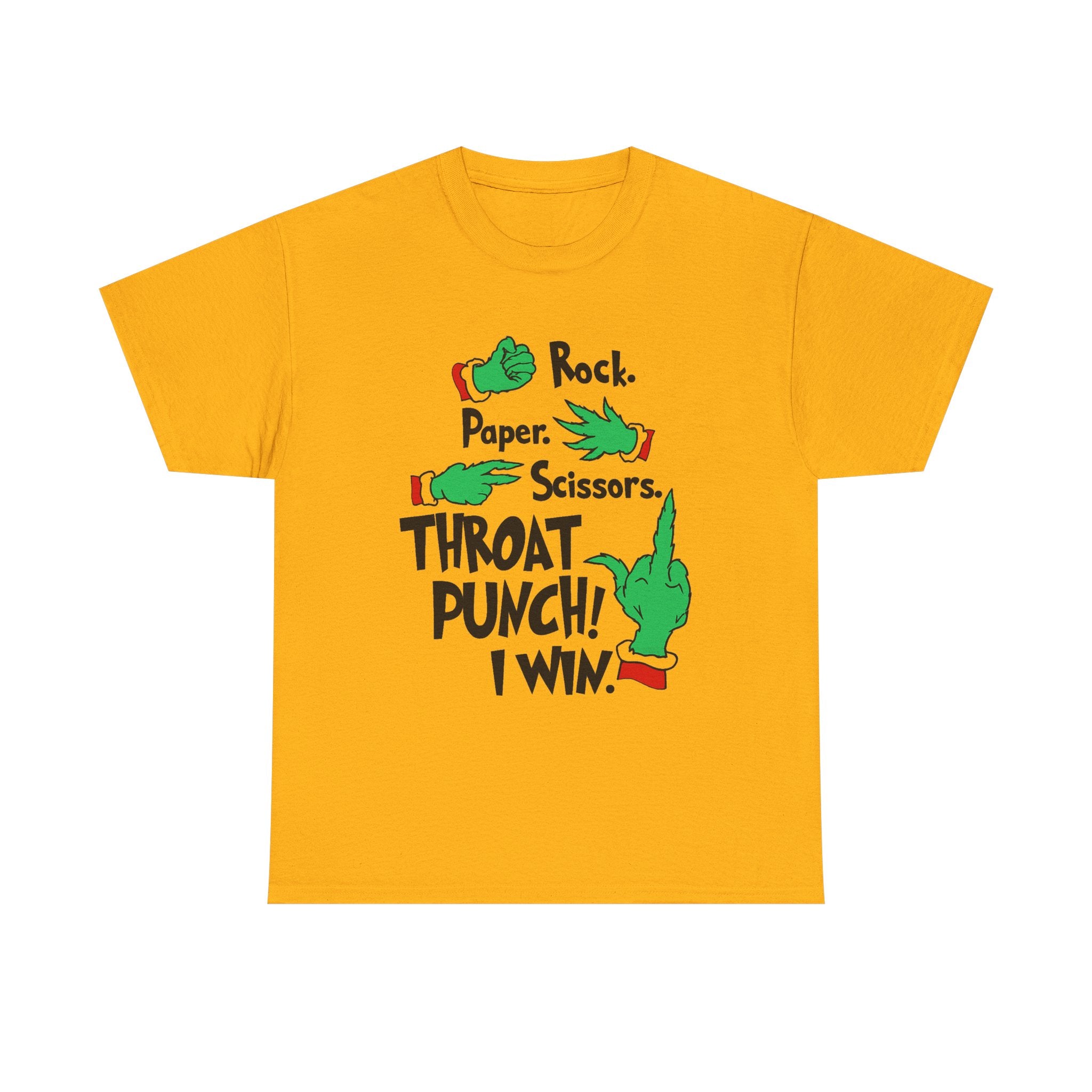 Funny Holiday Tee — "Rock. Paper. Scissors. Throat Punch! I Win" Graphic T-Shirt