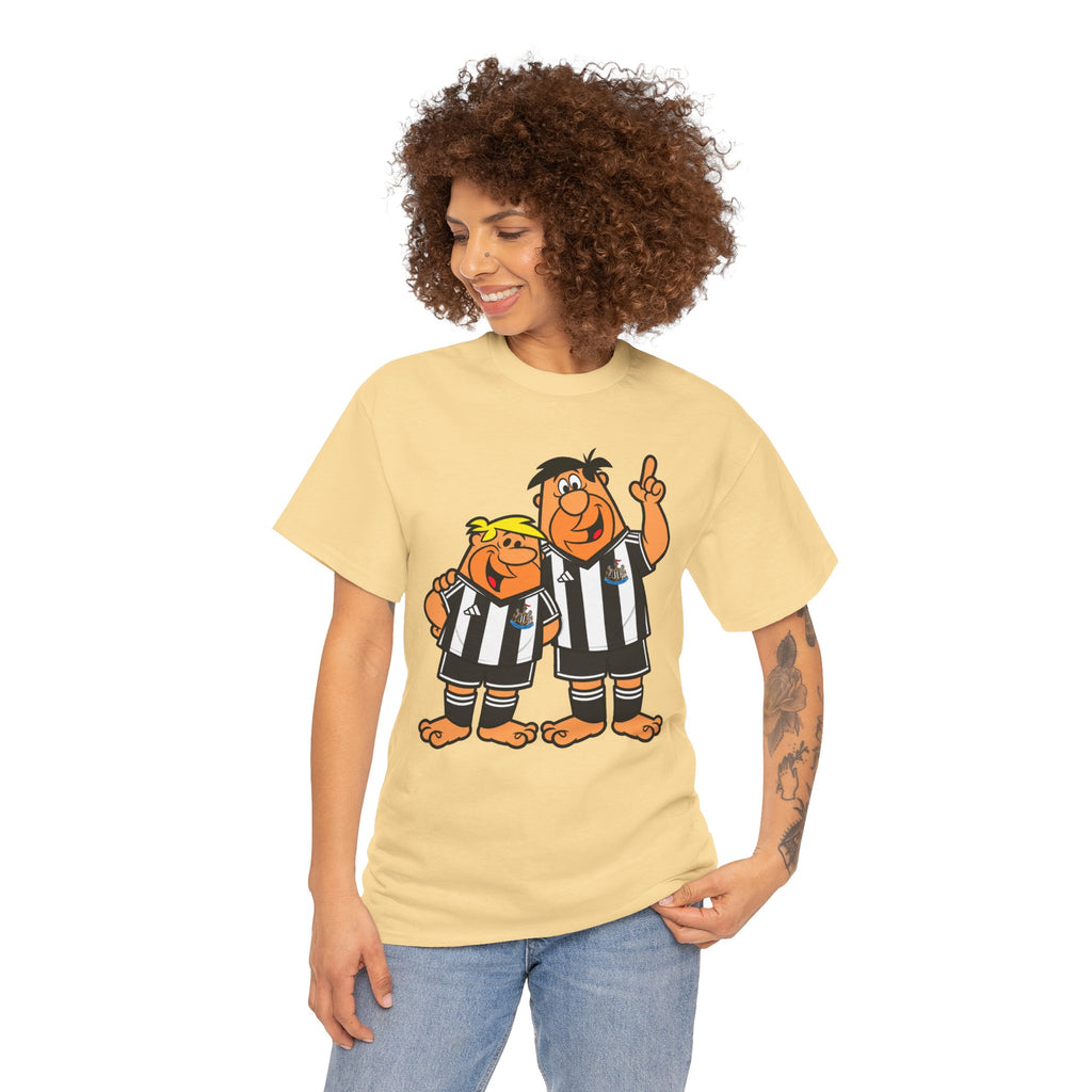 Newcastle United Flintstones Cartoon Cotton T-Shirt / Tee — Retro Striped Jersey Illustrations
