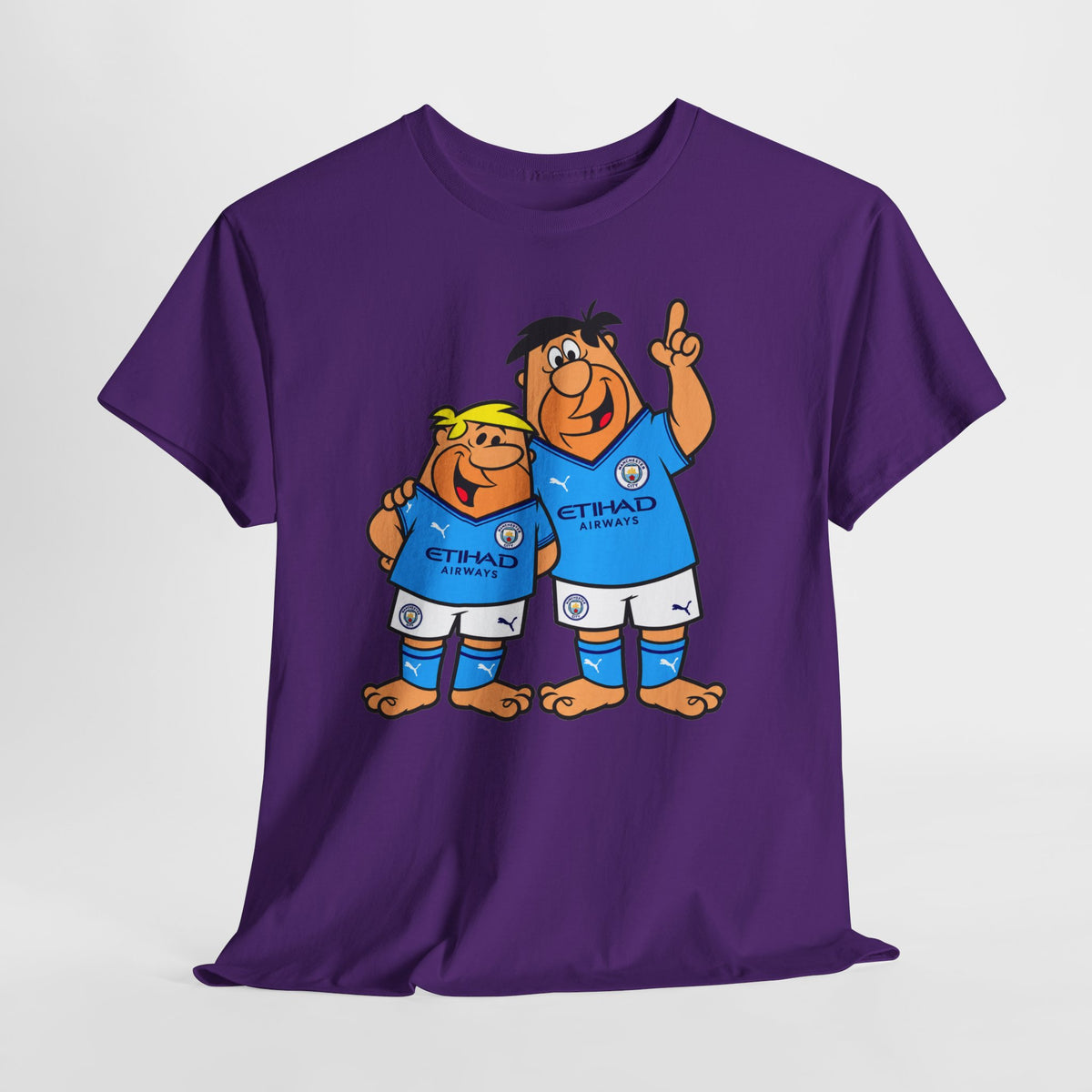 Manchester City The Flintstones Etihad Airways Cartoon Cotton T-Shirt