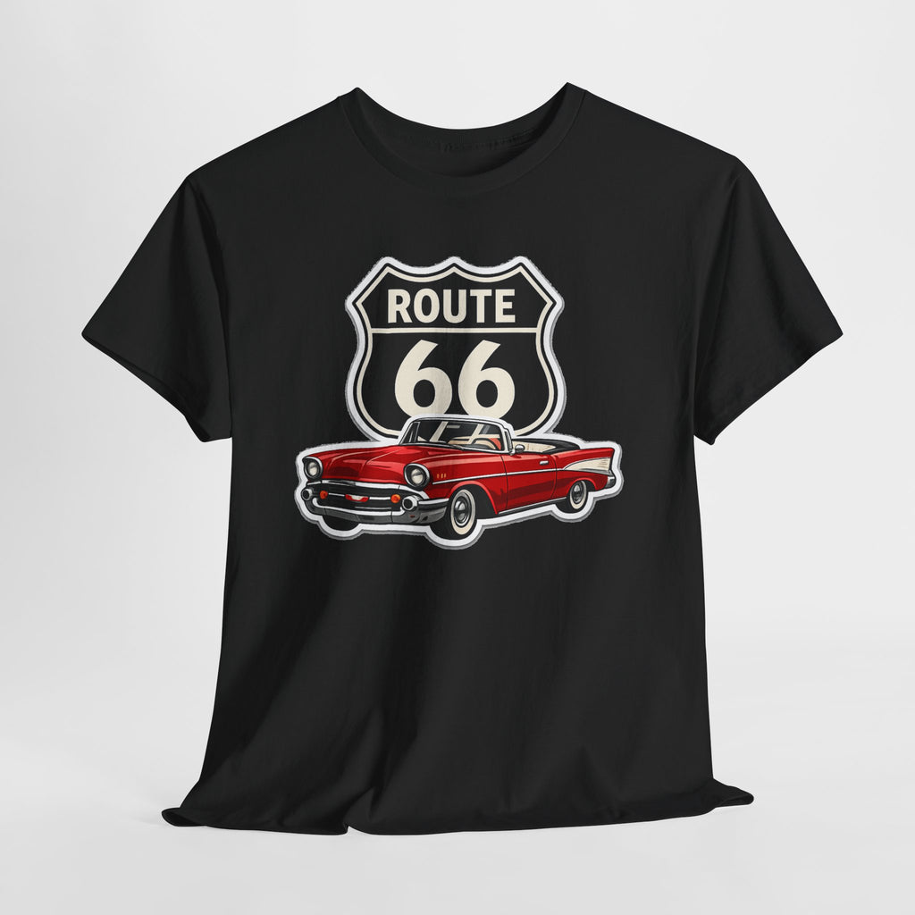 Route 66 Classic Car T‑Shirt — Retro Red Convertible Road Trip Tee