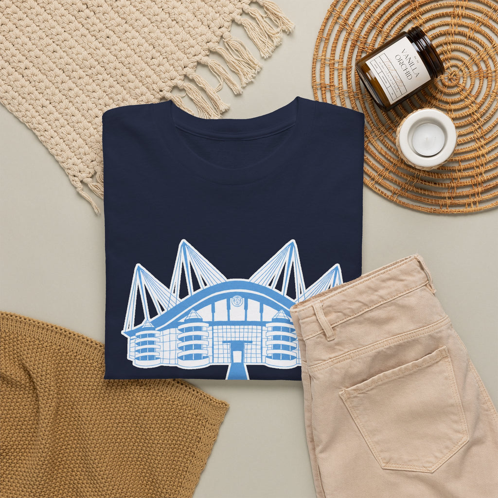 Etihad Stadium Illustration Cotton T-Shirt — Blue Arena Graphic Tee
