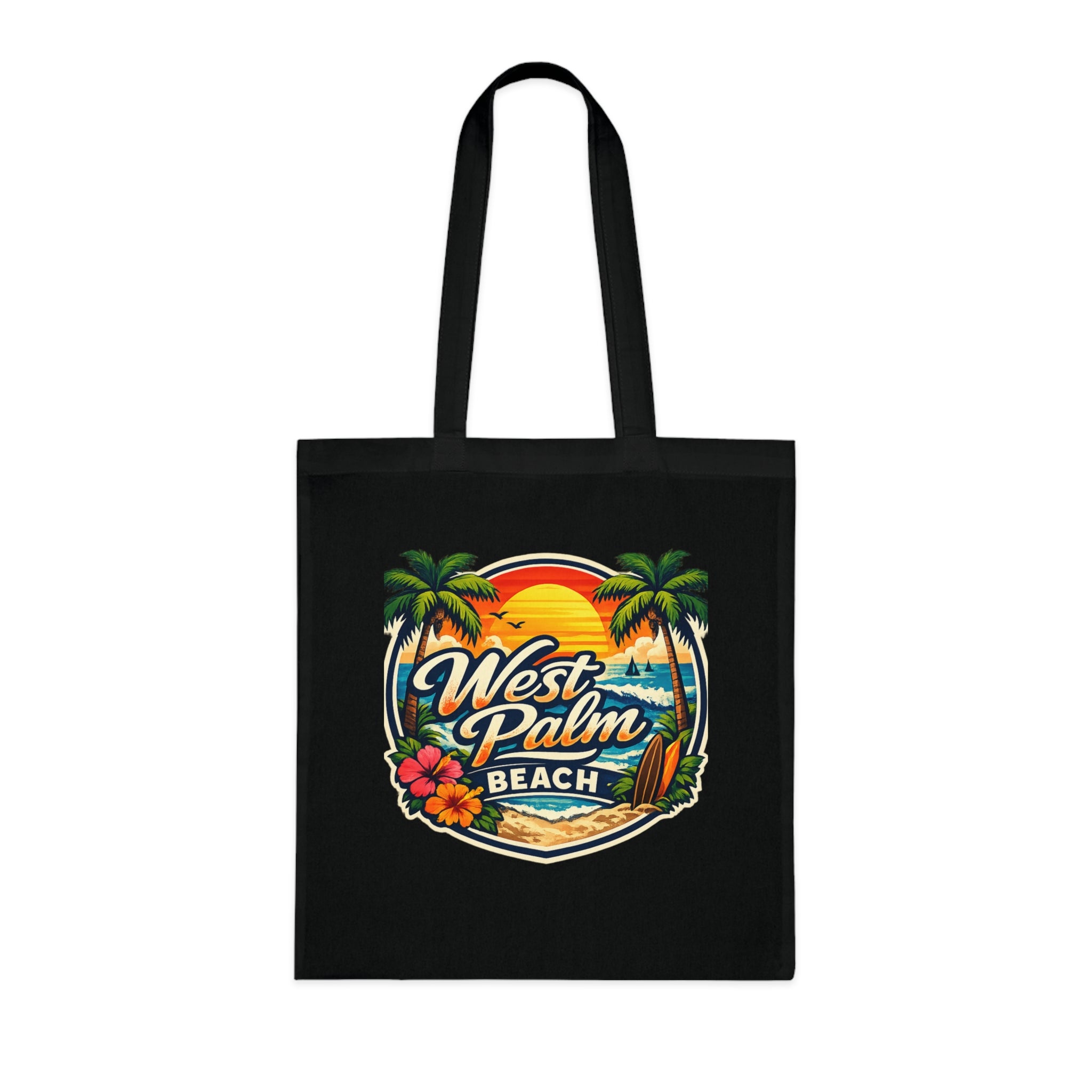 West Palm Beach Cotton Tote — Vintage Tropical Beach Palm Tree Design