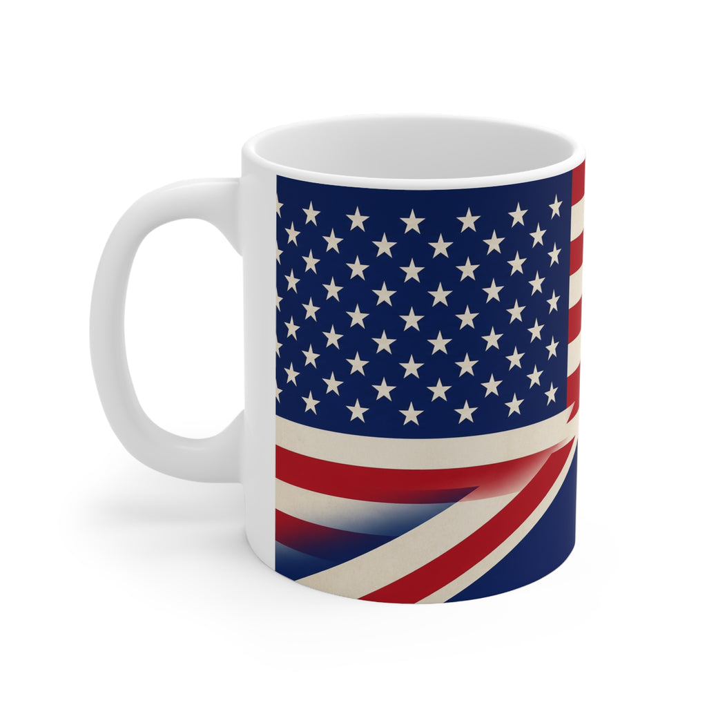 USA & UK Flag Ceramic Coffee Mug — Dual American & British Flag 11oz/15oz