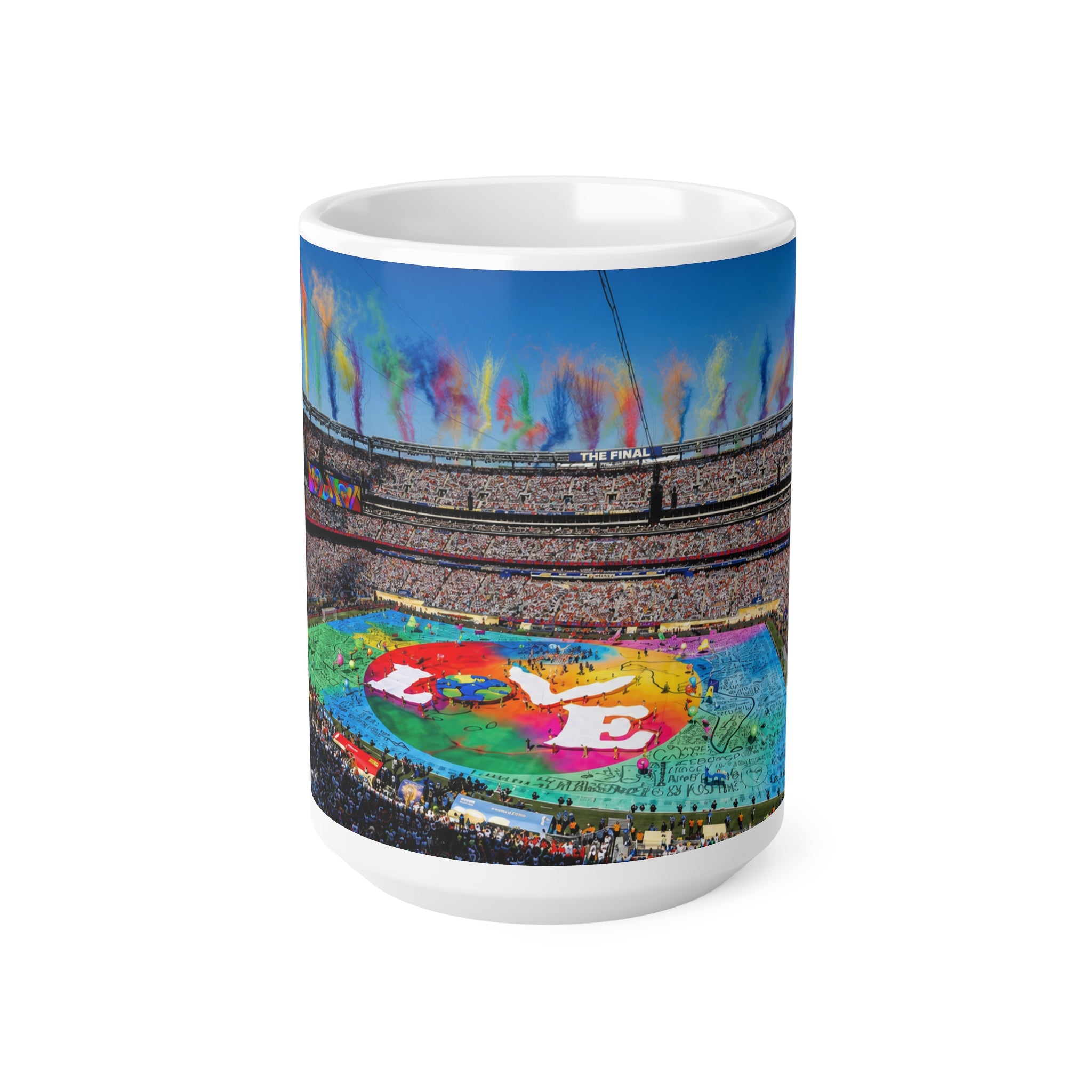 World Cup Final 2026 Stadium Pride Coffee Mug — Colorful Rainbow Smoke Sports Stadium 11/15oz Ceramic