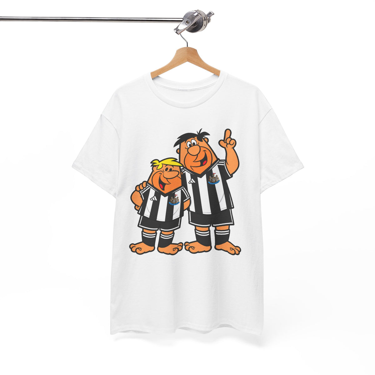 Newcastle United Flintstones Cartoon Cotton T-Shirt / Tee — Retro Striped Jersey Illustrations