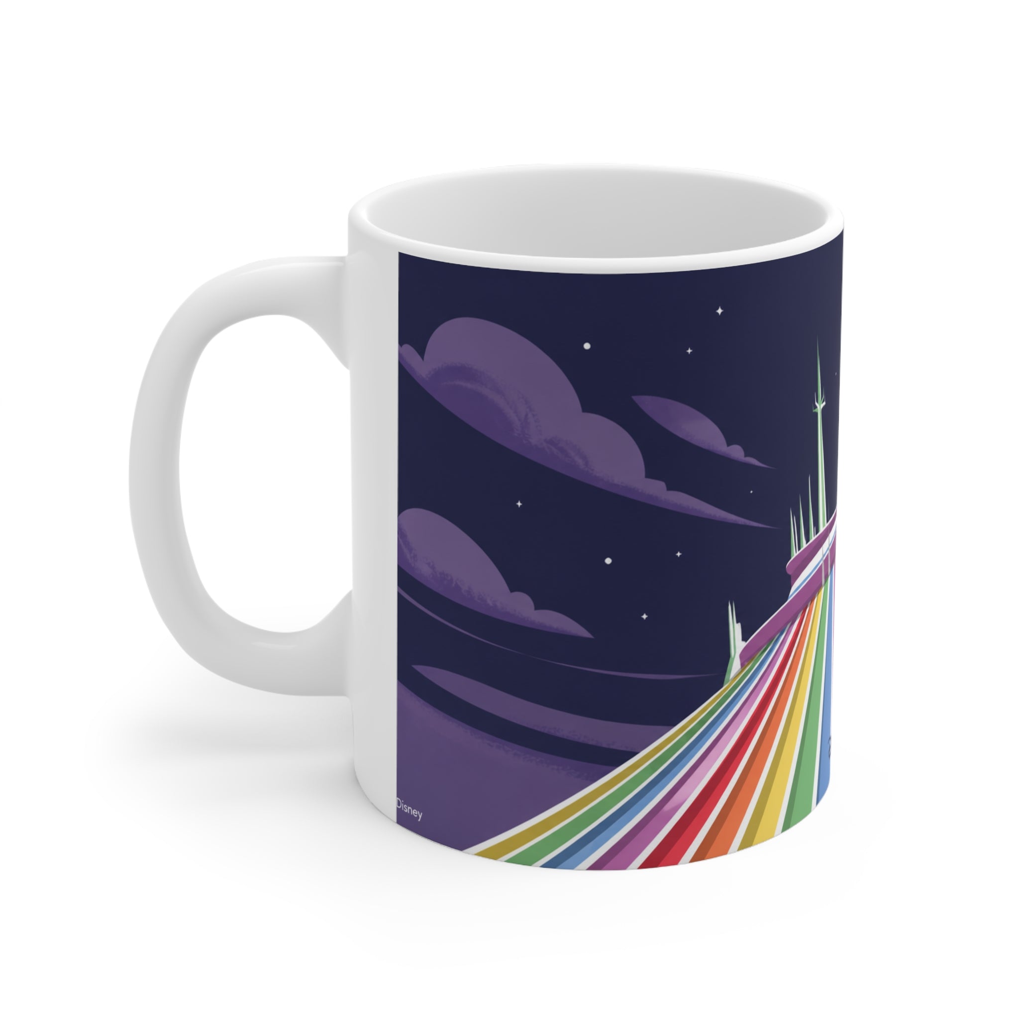 Rainbow Space Mountain Mug — Retro Rainbow Road Ceramic Coffee Cup (11oz & 15oz)