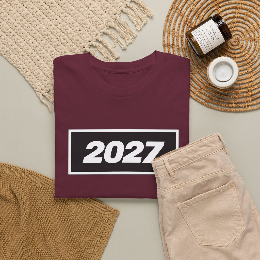Oasis Inspired 2027 Graphic Tee — Minimal Year Rectangle T‑Shirt for New Year Celebrations