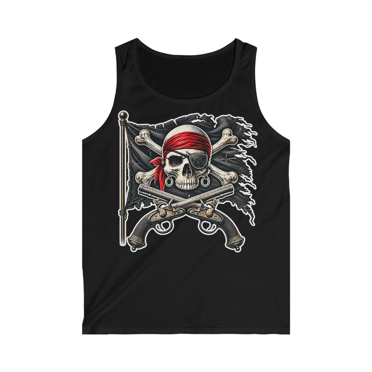 Pirate Skull Tank Top — Men’s Red-Bandana Jolly Roger Graphic Tank