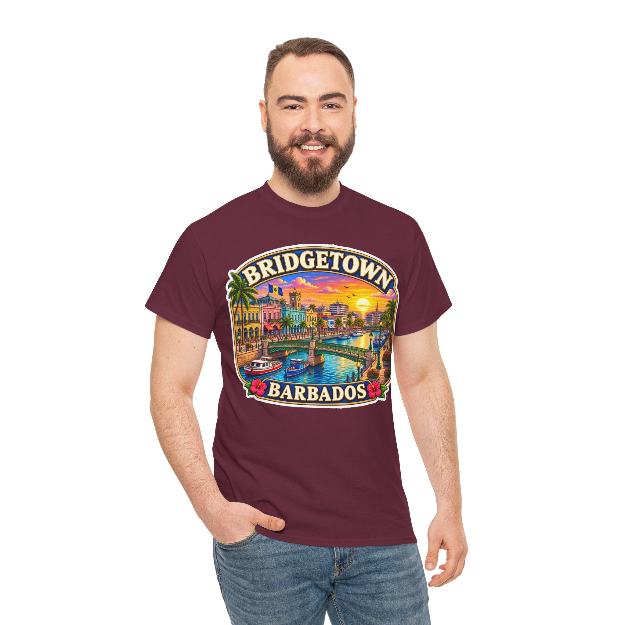 Bridgetown Barbados Vintage Sunset Tee — Caribbean Travel Souvenir T-Shirt