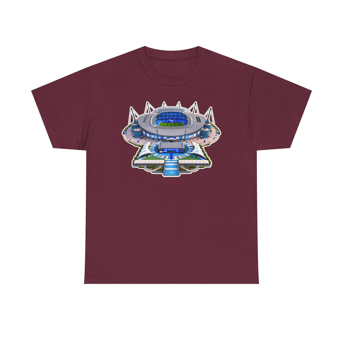 Manchester City Etihad Stadium Illustration T-Shirt — Retro Soccer Arena Graphic Tee