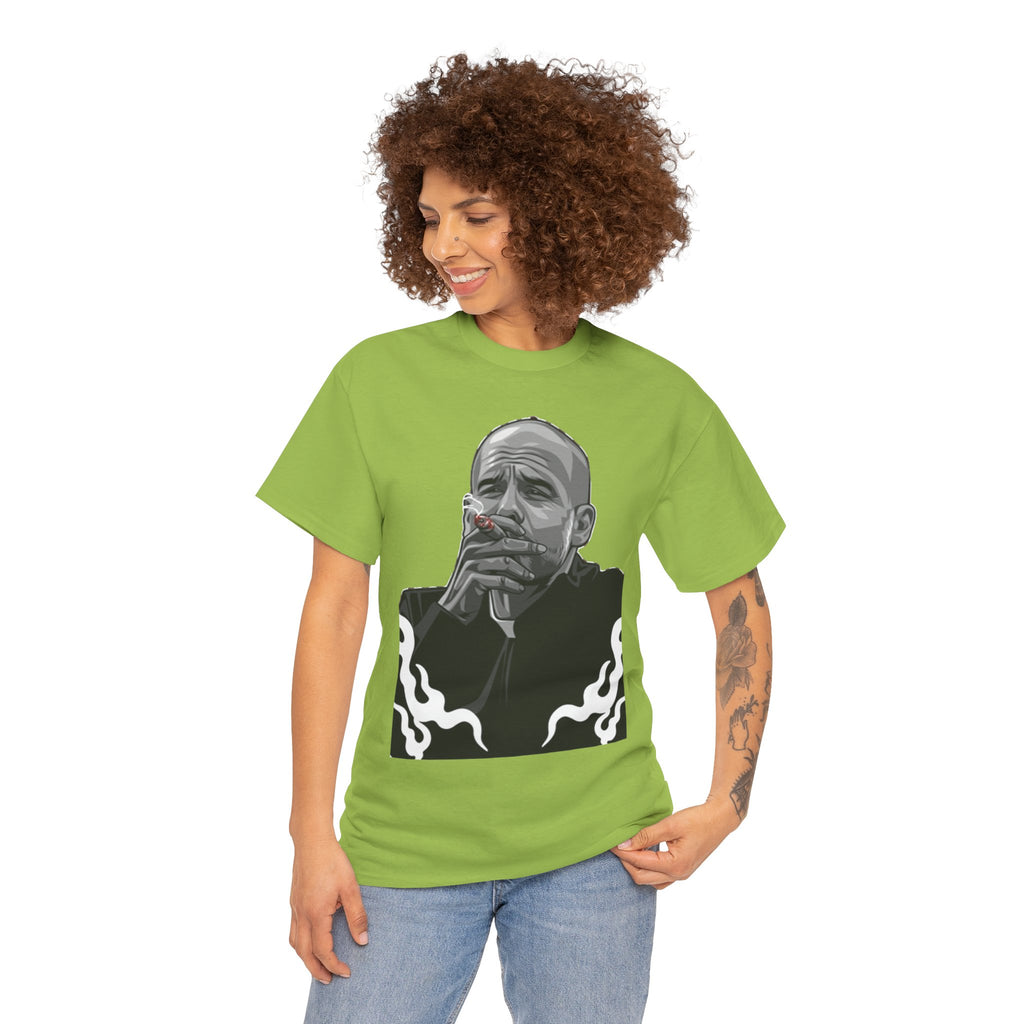 Pep Guardiola Smoking Portrait T‑Shirt — Moody Graphic Tee