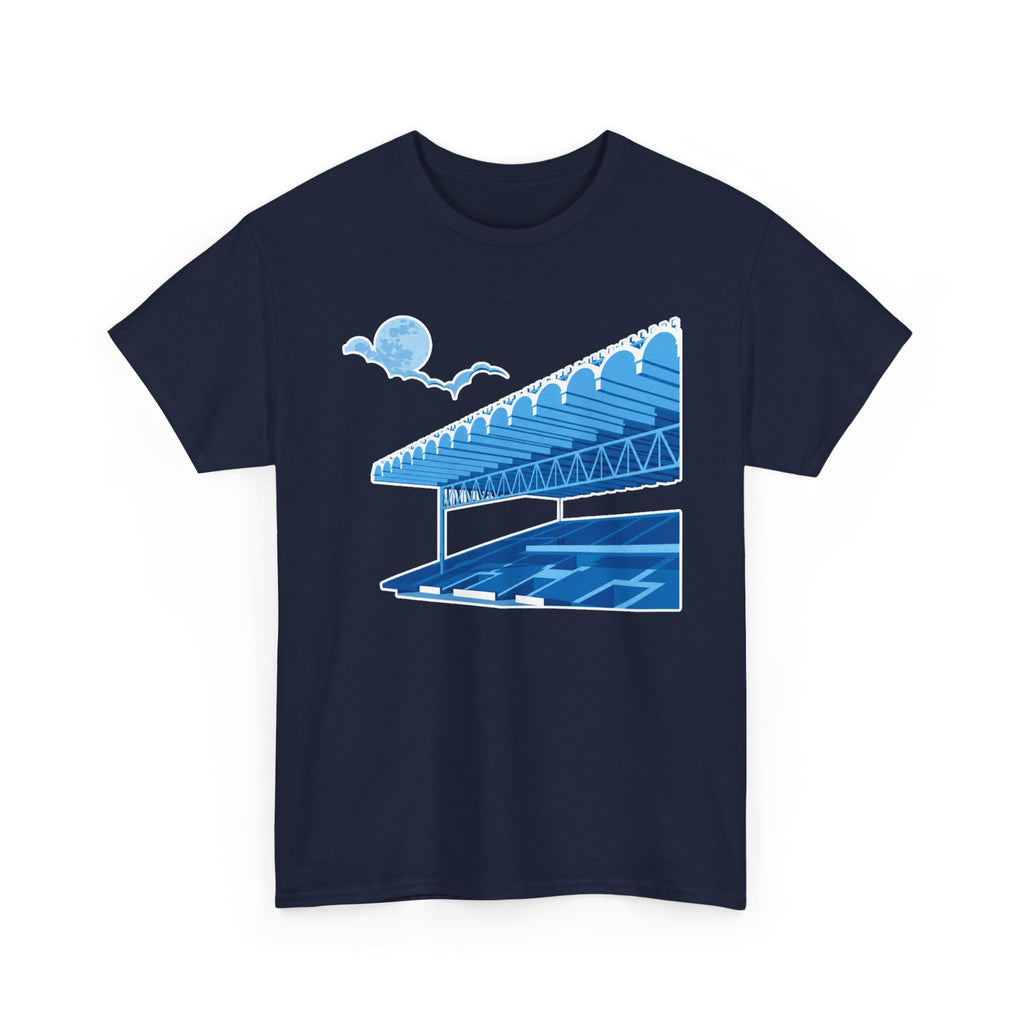 Manchester City Maine Road, Main Stand Cotton T-Shirt — Blue Retro Sports Venue Tee