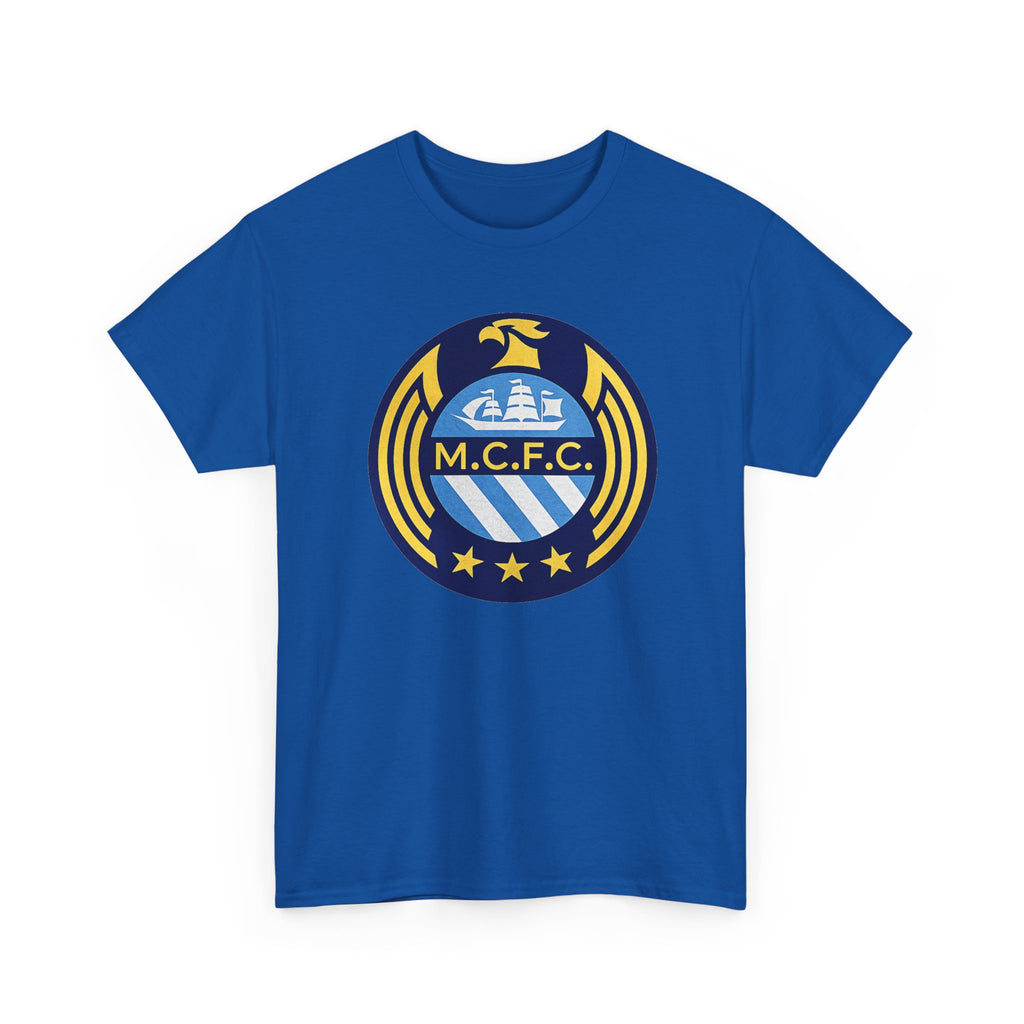 MCFC Crest T-Shirt — Vintage Blue & Gold Soccer Tee