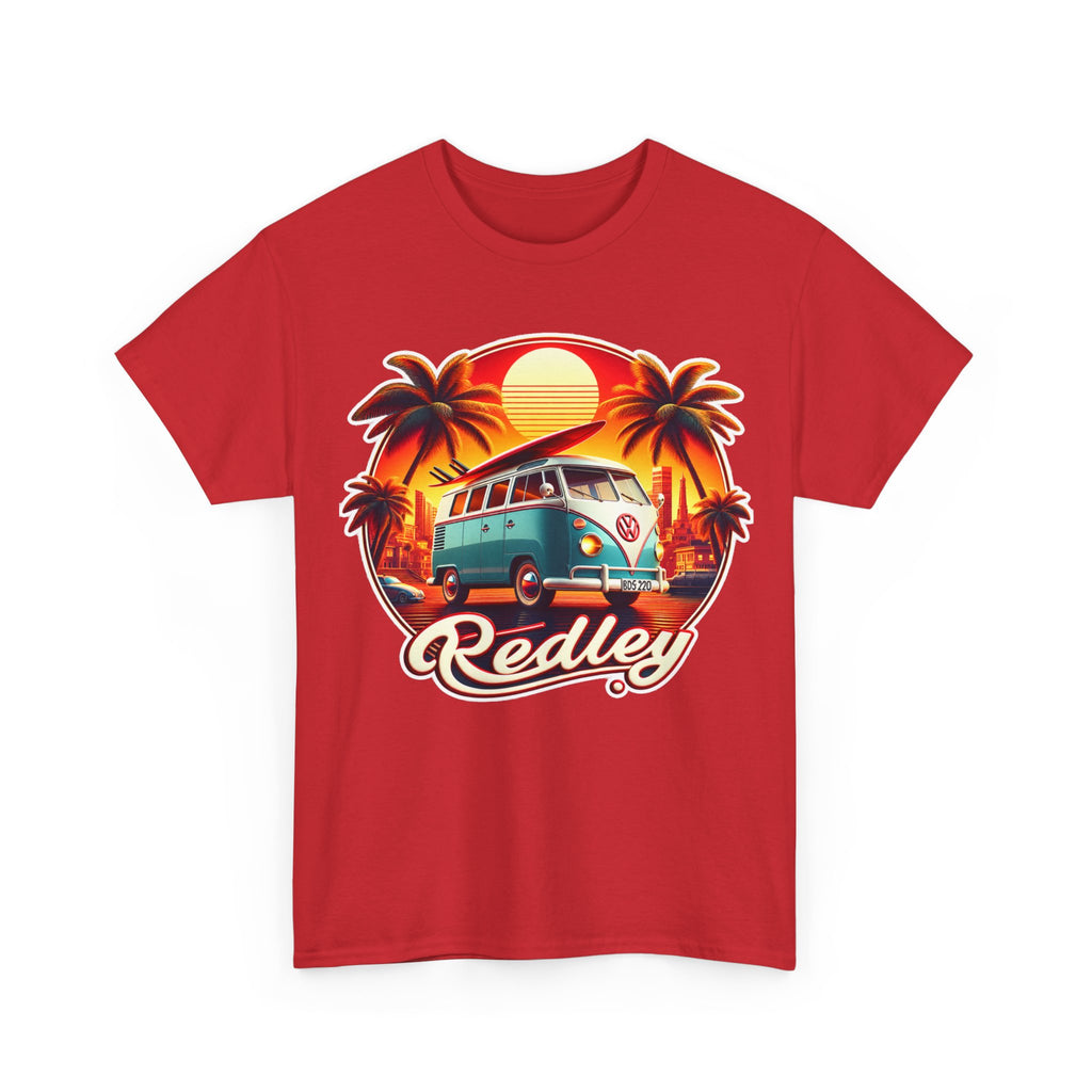 Vintage Surf Van T-Shirt – Retro Beach Sunset Tee with 'Redley' Script