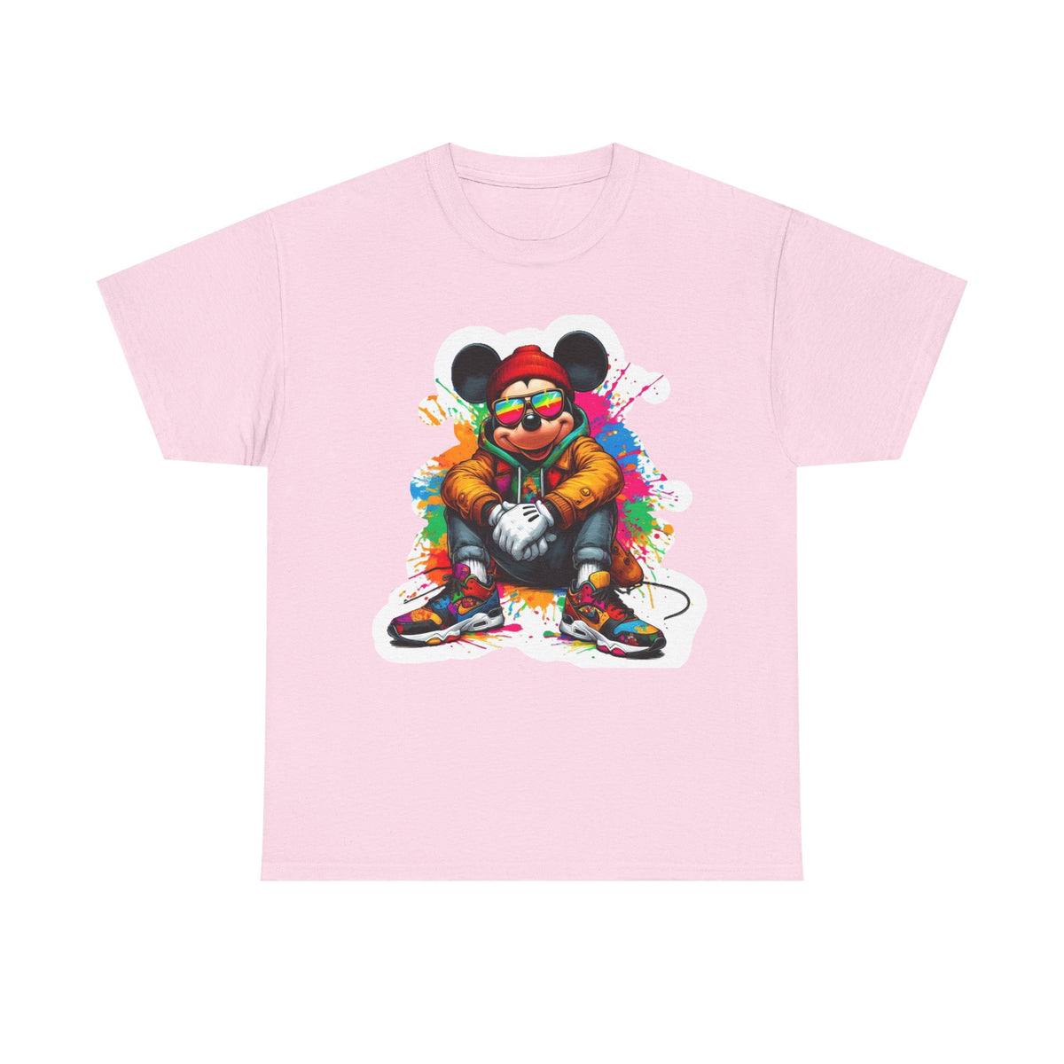 Streetwear Mouse Graphic Tee — Colorful Urban Hip-Hop Cartoon Shirt