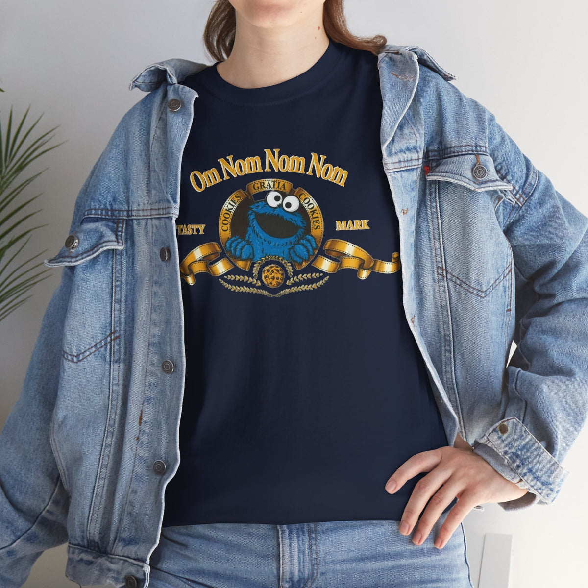 Cookie Monster "Om Nom Nom Nom" Vintage Badge Cotton T‑Shirt