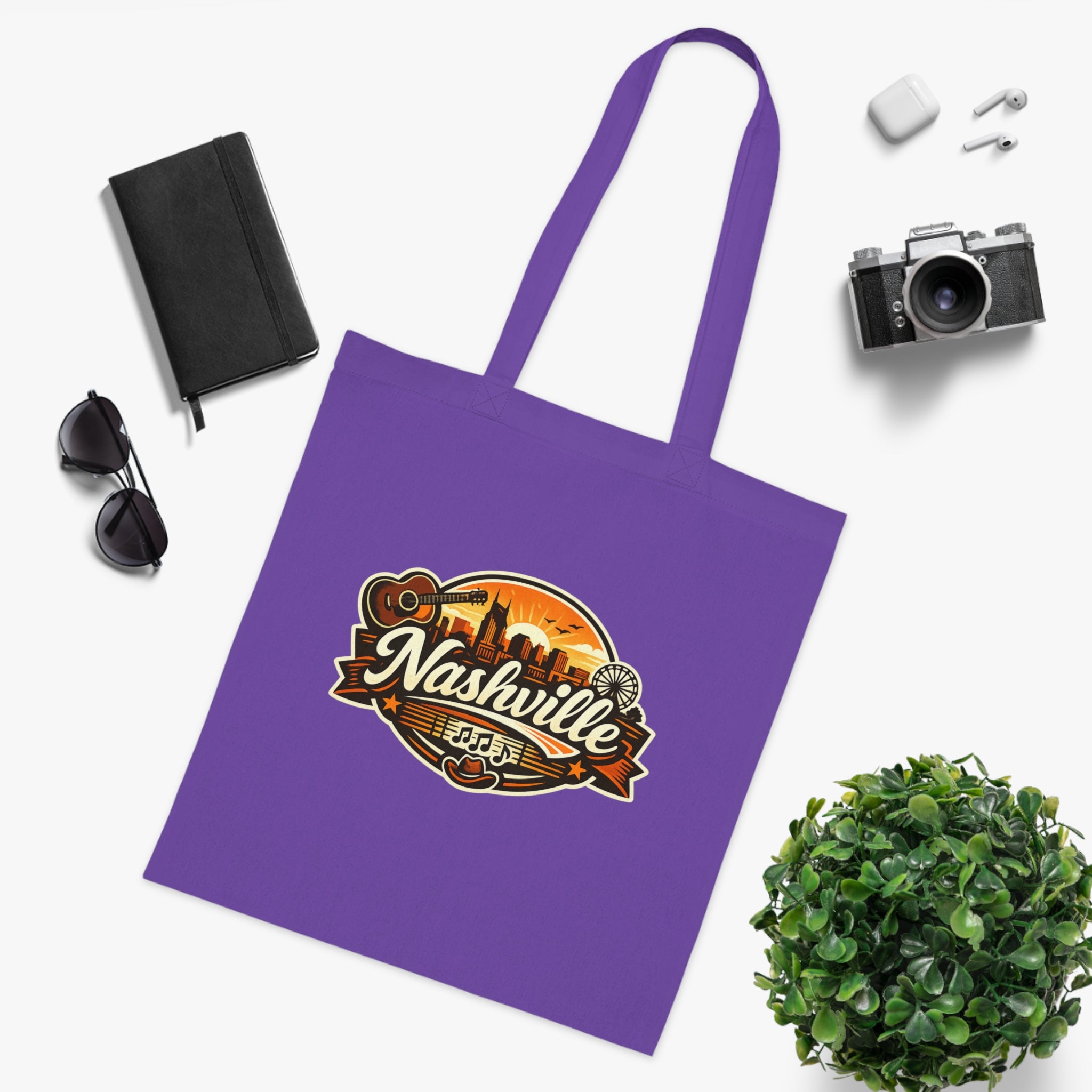 Nashville Retro Badge Tote Bag — Music City Souvenir Cotton Tote