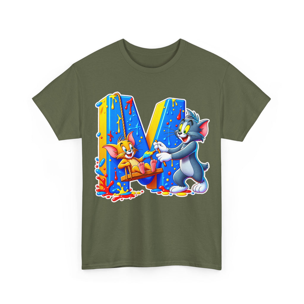 Tom & Jerry Letter M Cotton T-Shirt — Retro Cartoon Graphic Tee