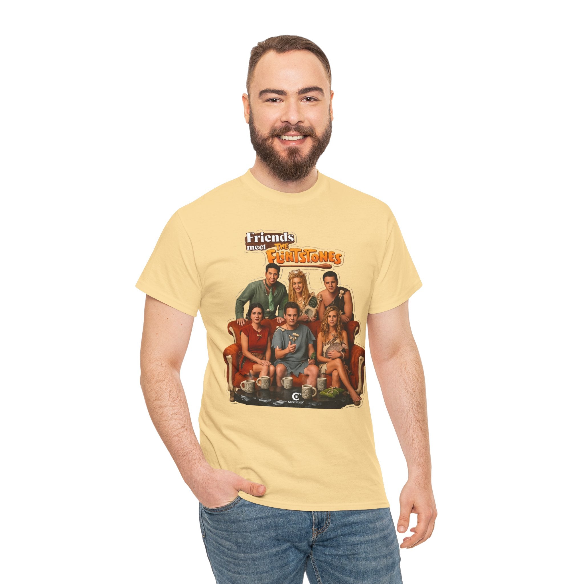 Friends meets the Flintstones TV Sitcom Cast Graphic Tee — 'Friends' Retro Couch Design