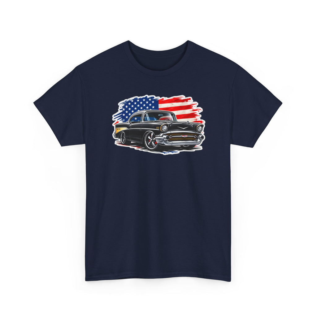 American Muscle Car T‑Shirt — Classic Vintage Car with USA Flag