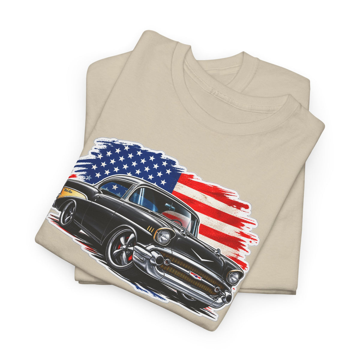 American Muscle Car T‑Shirt — Classic Vintage Car with USA Flag