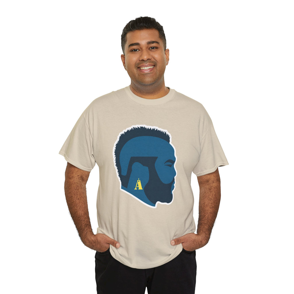 Mr T Profile Silhouette T‑Shirt – Blue Head & Gold Earring Graphic