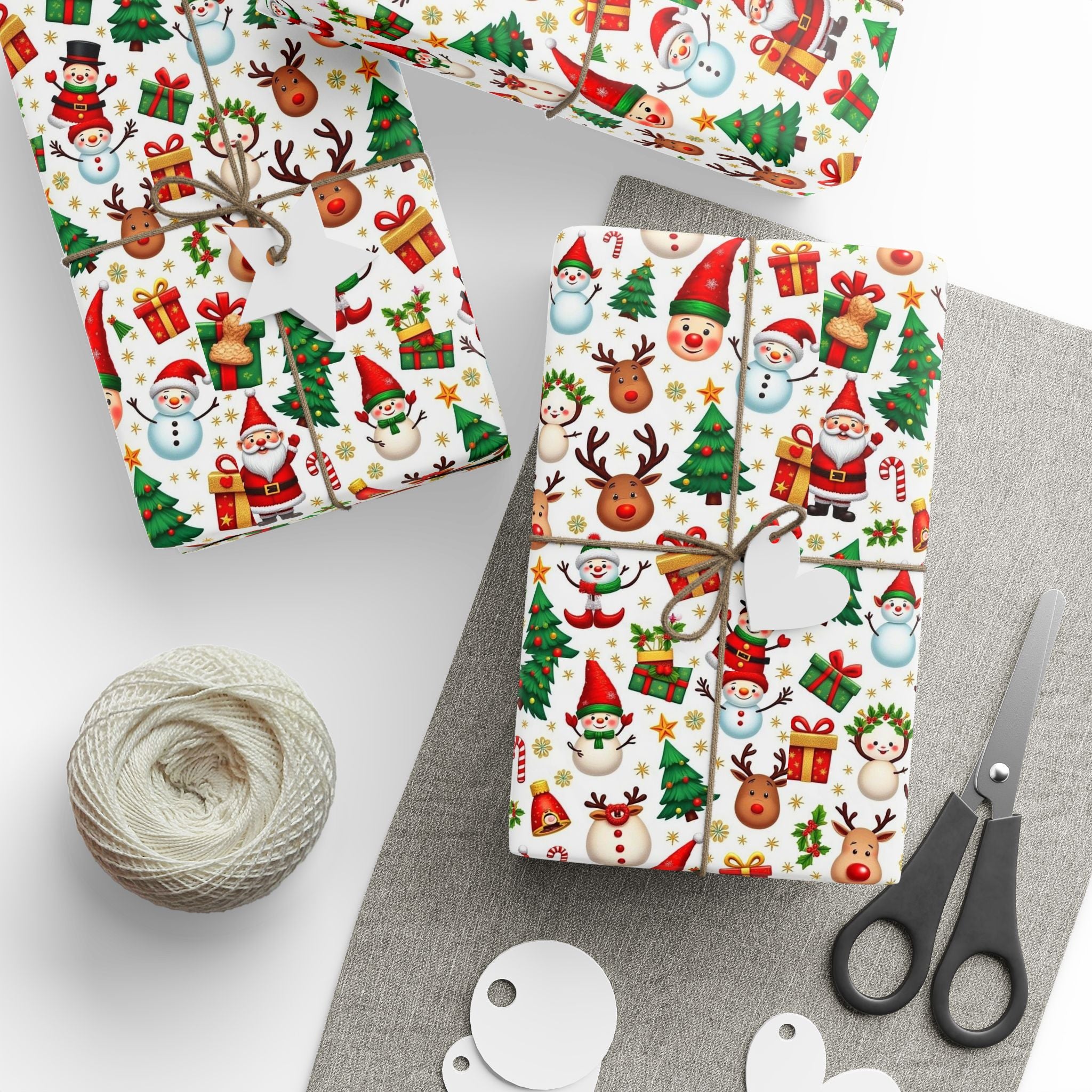 Christmas Pattern Wrapping Paper — Cute Santa, Reindeer & Tree Holiday Gift Wrap