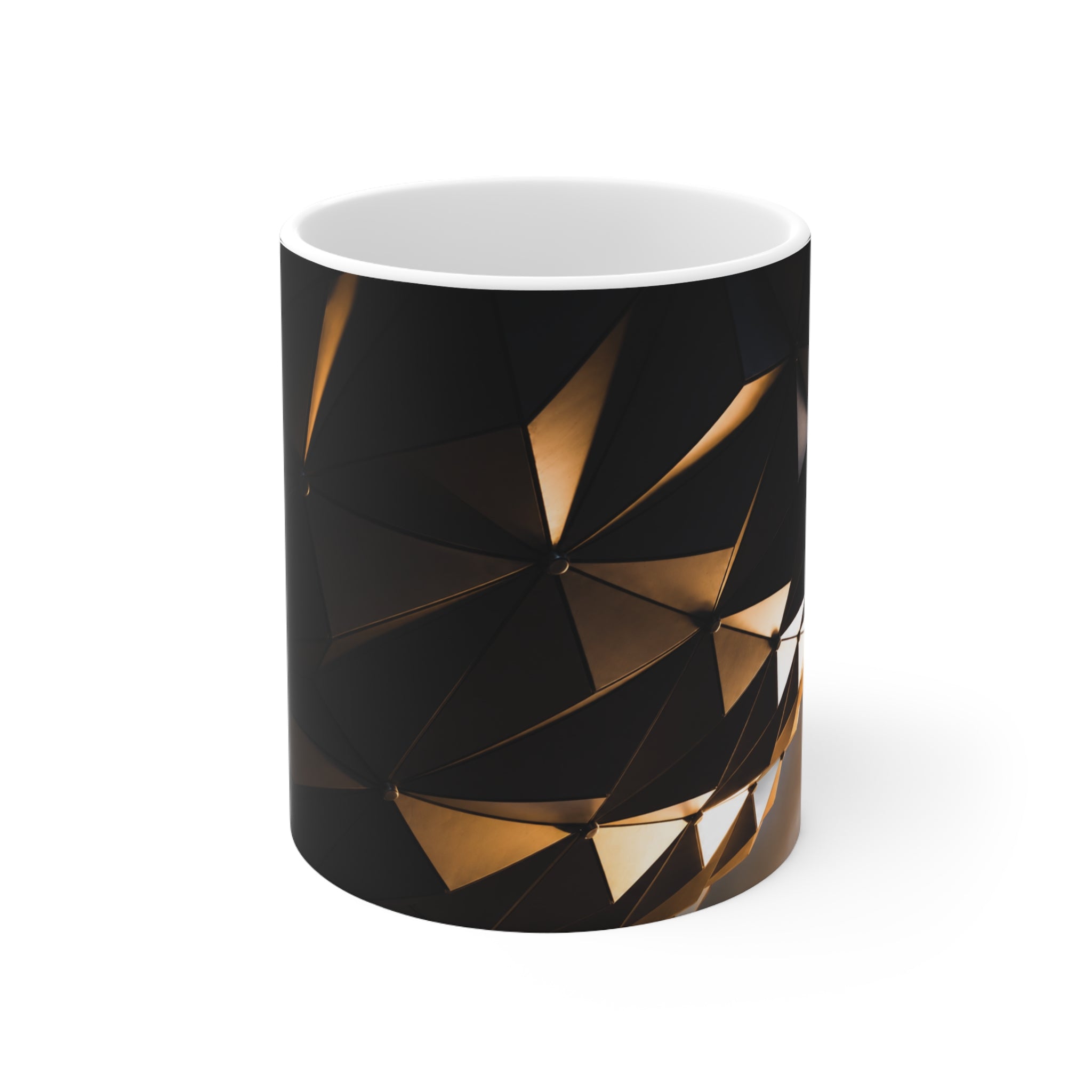 Epcot Geometric Black & Gold Ceramic Mug — Modern Faceted Coffee Cup (11oz/15oz)