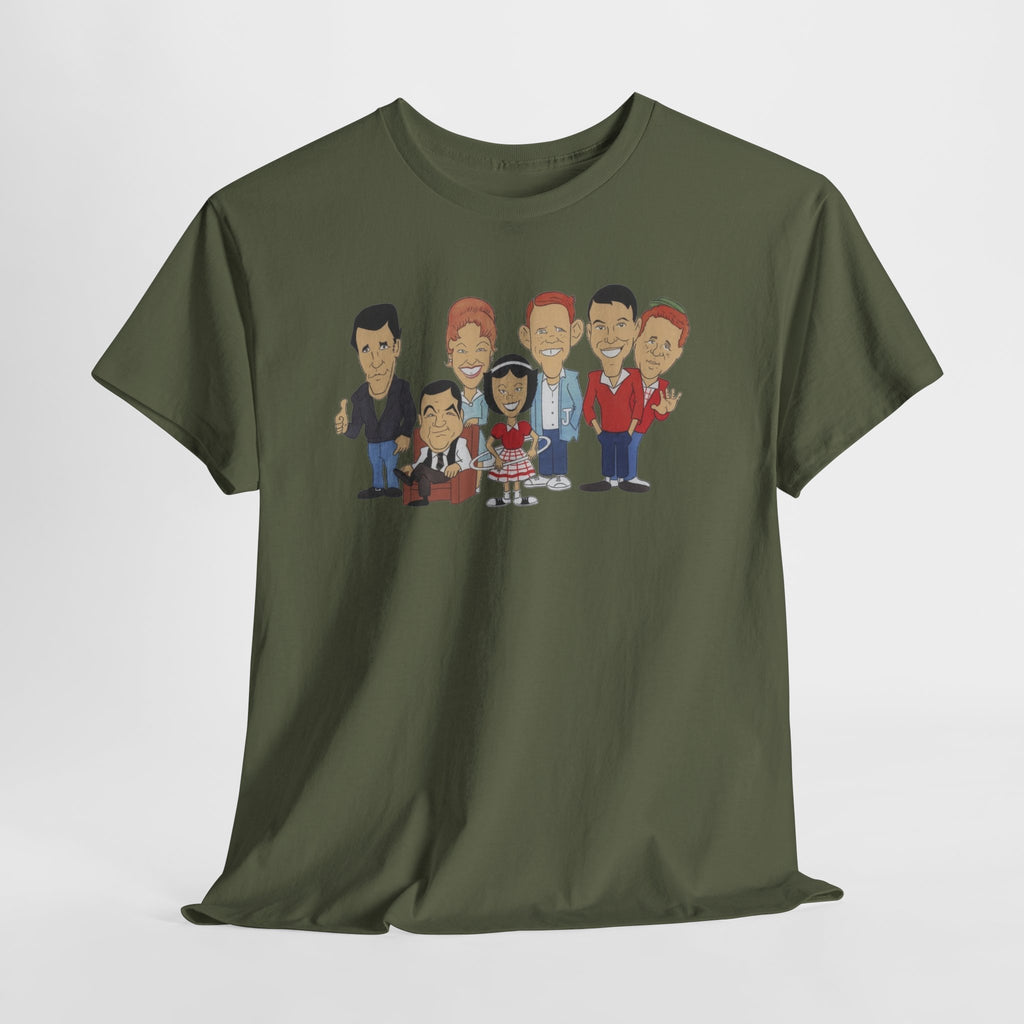 Happy Days Retro TV Cast Cartoon Tee - Vintage Sitcom Character Group Shirt