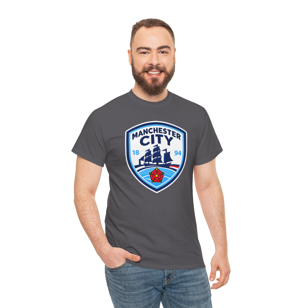 Manchester City Inspired Crest Cotton T-Shirt