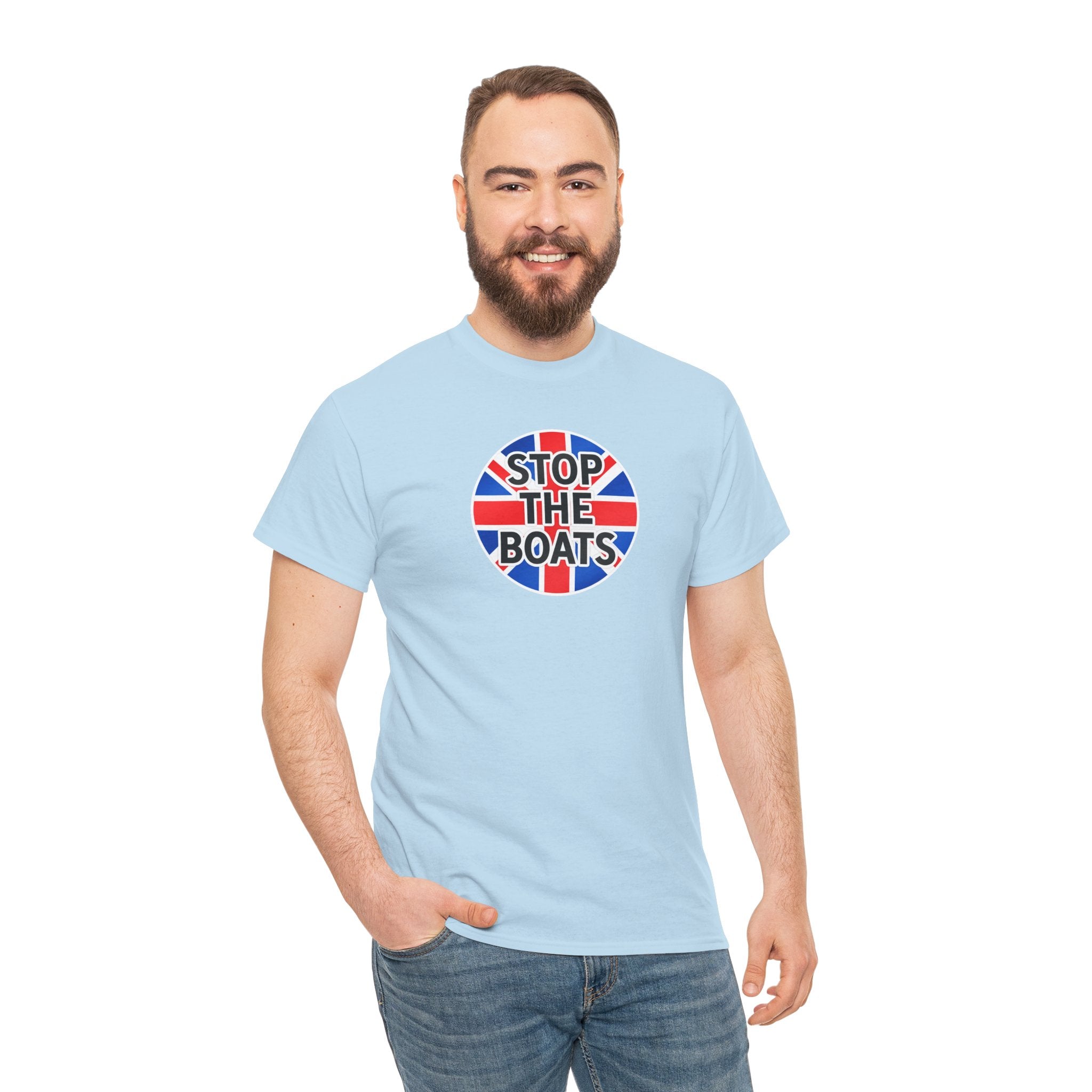 Stop The Boats Union Jack Protest Cotton T-Shirt / Tee