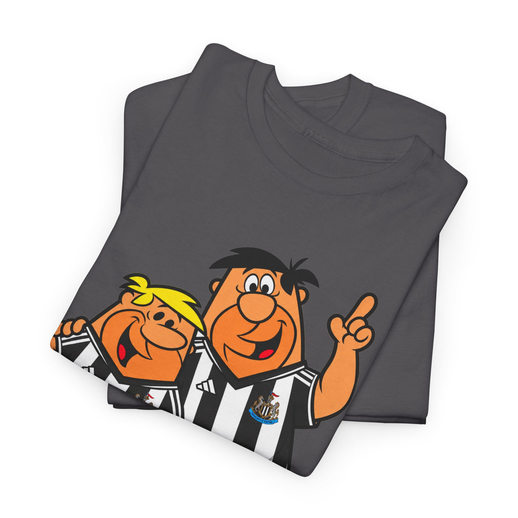Newcastle United Flintstones Cartoon Cotton T-Shirt / Tee — Retro Striped Jersey Illustrations