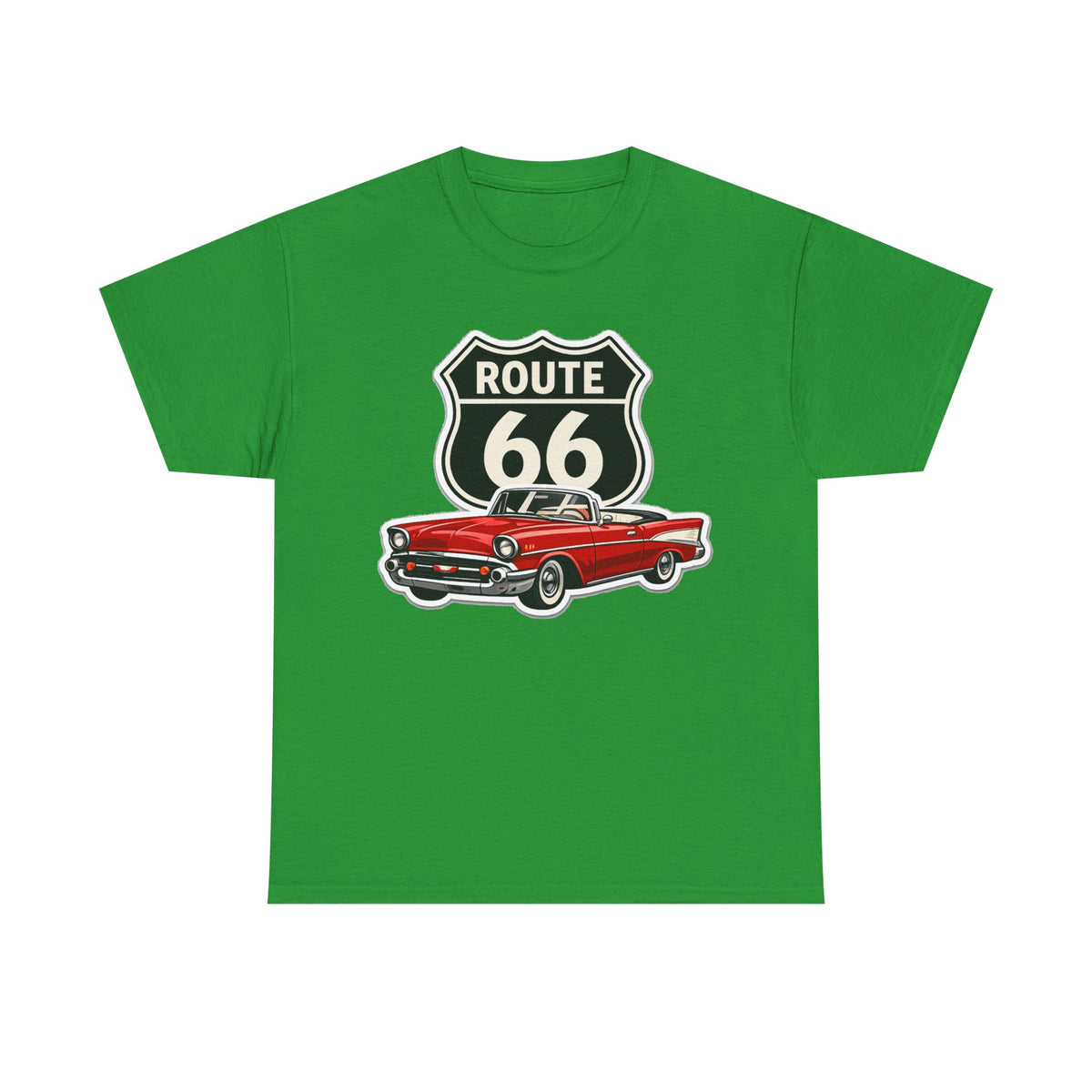Route 66 Classic Car T‑Shirt — Retro Red Convertible Road Trip Tee