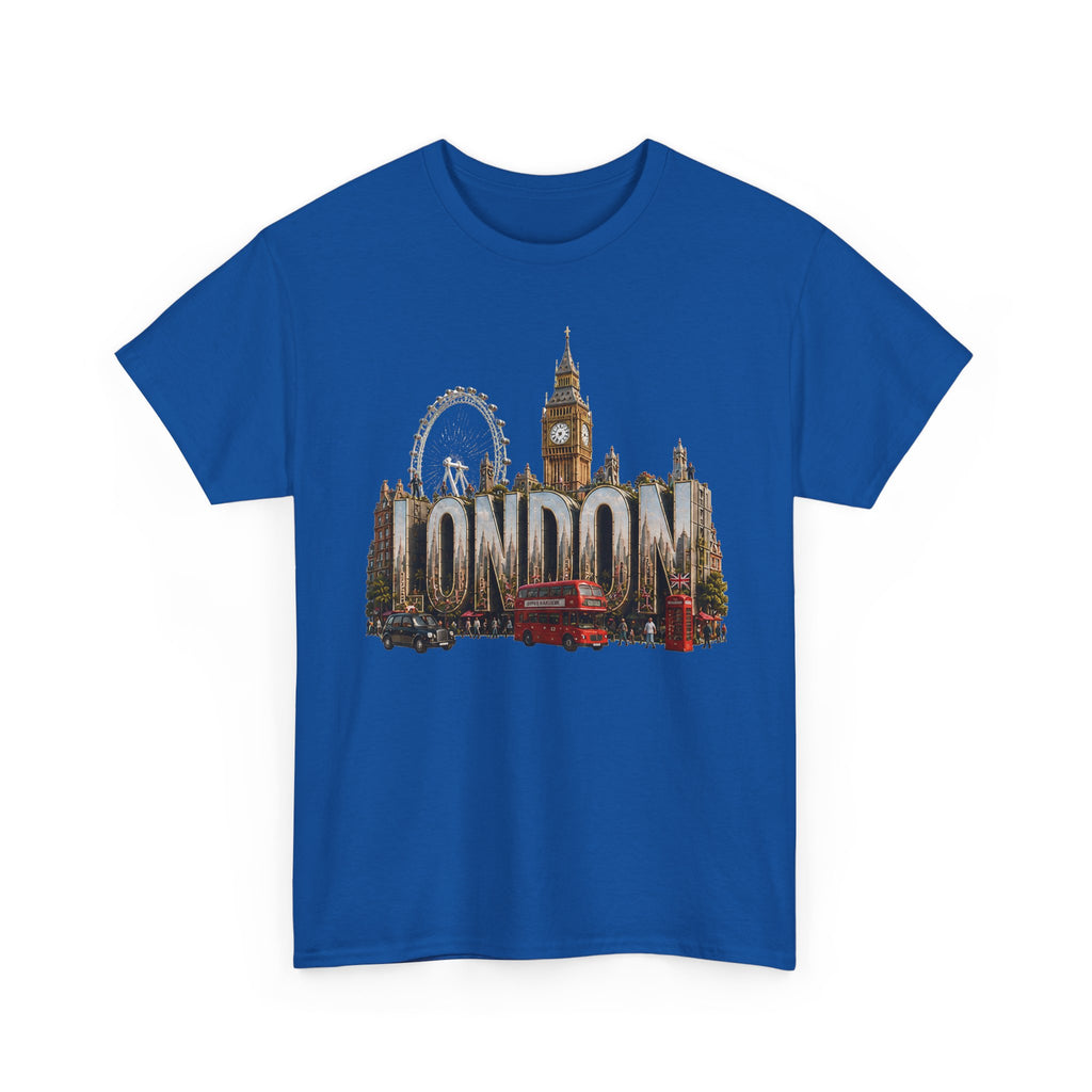 London Skyline T-Shirt — London Text with Big Ben & London Eye Graphic