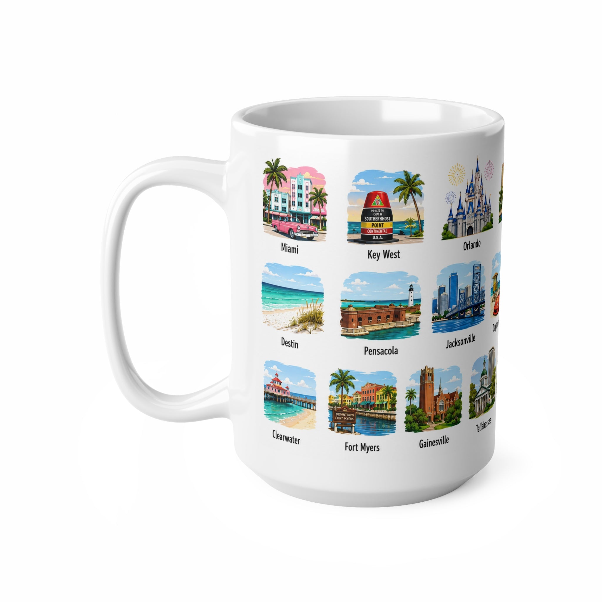 Florida Cities Scenic Ceramic Coffee Mug – 11oz & 15oz Travel Souvenir Cup