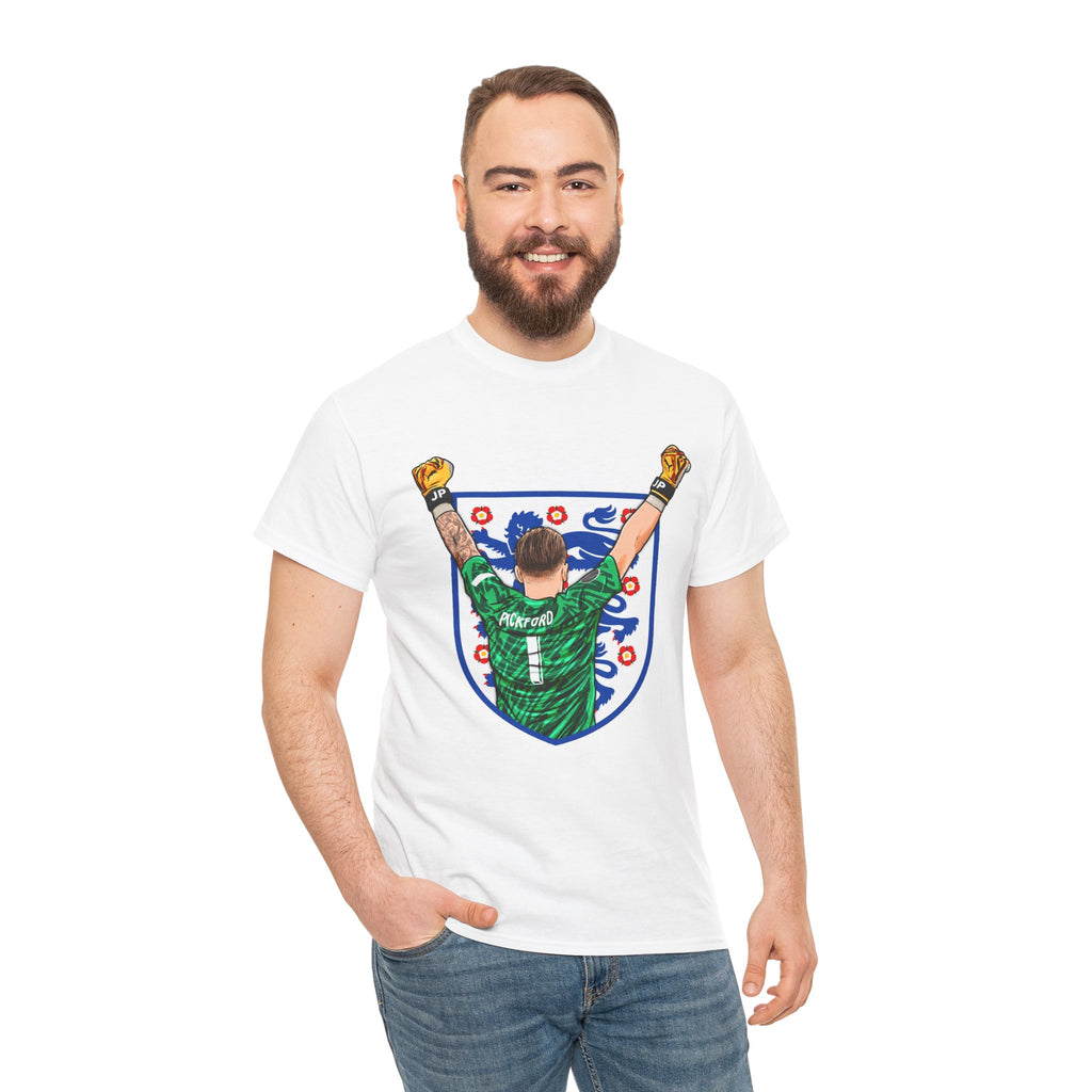 Pickford England Number 1 Goalkeeper Graphic Tee — Victory Pose Jersey Design