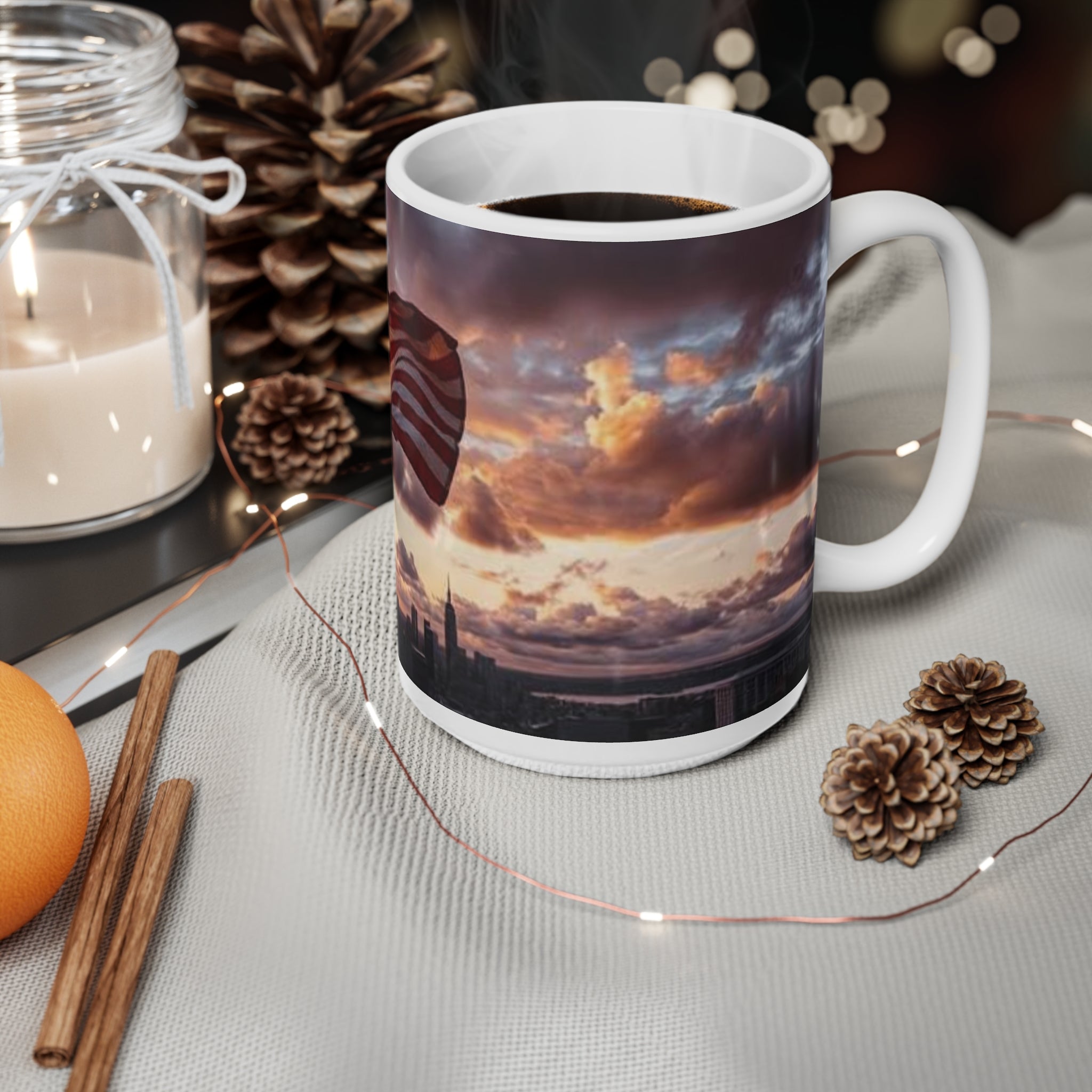 American Flag Sunrise Ceramic Coffee Mug — Patriotic USA 11oz & 15oz