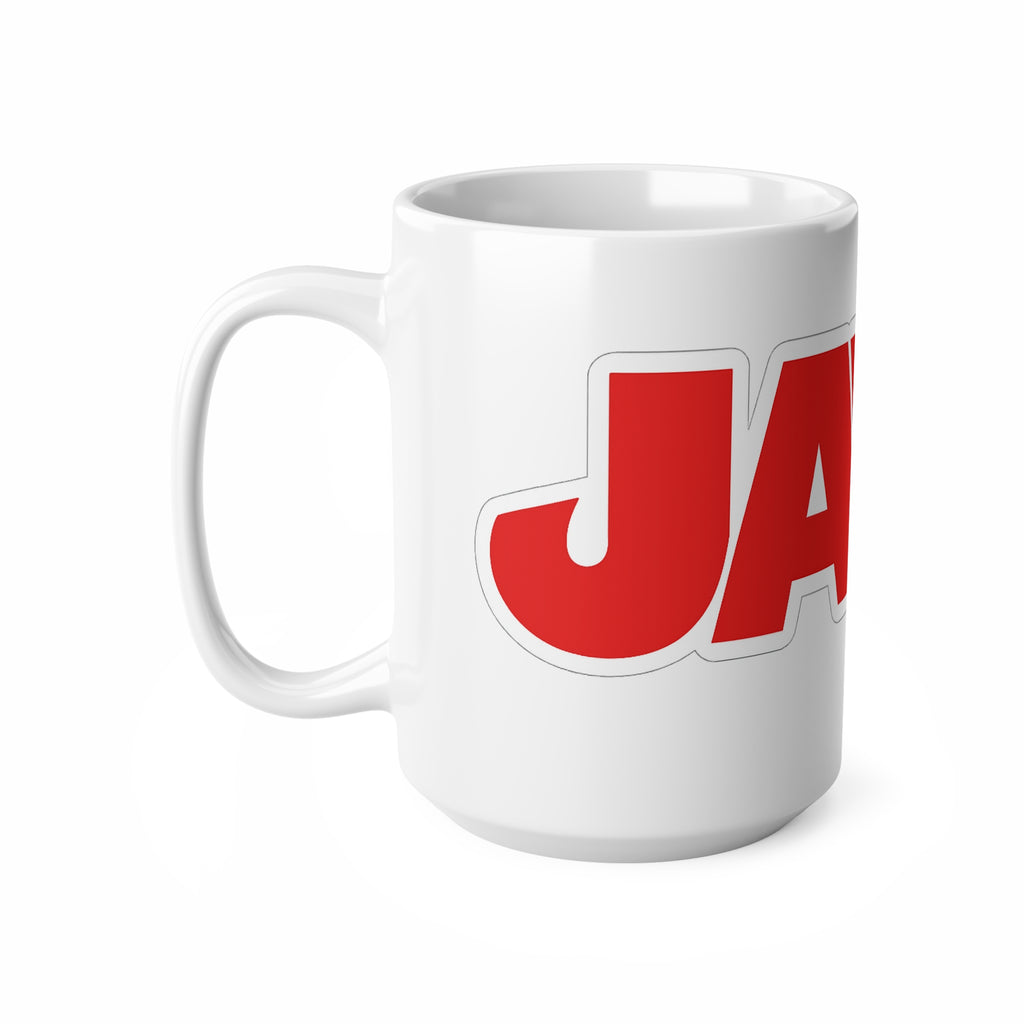 JAWS Bold Logo Coffee Mug — Retro Red Movie Fan Ceramic Cup (11oz, 15oz)