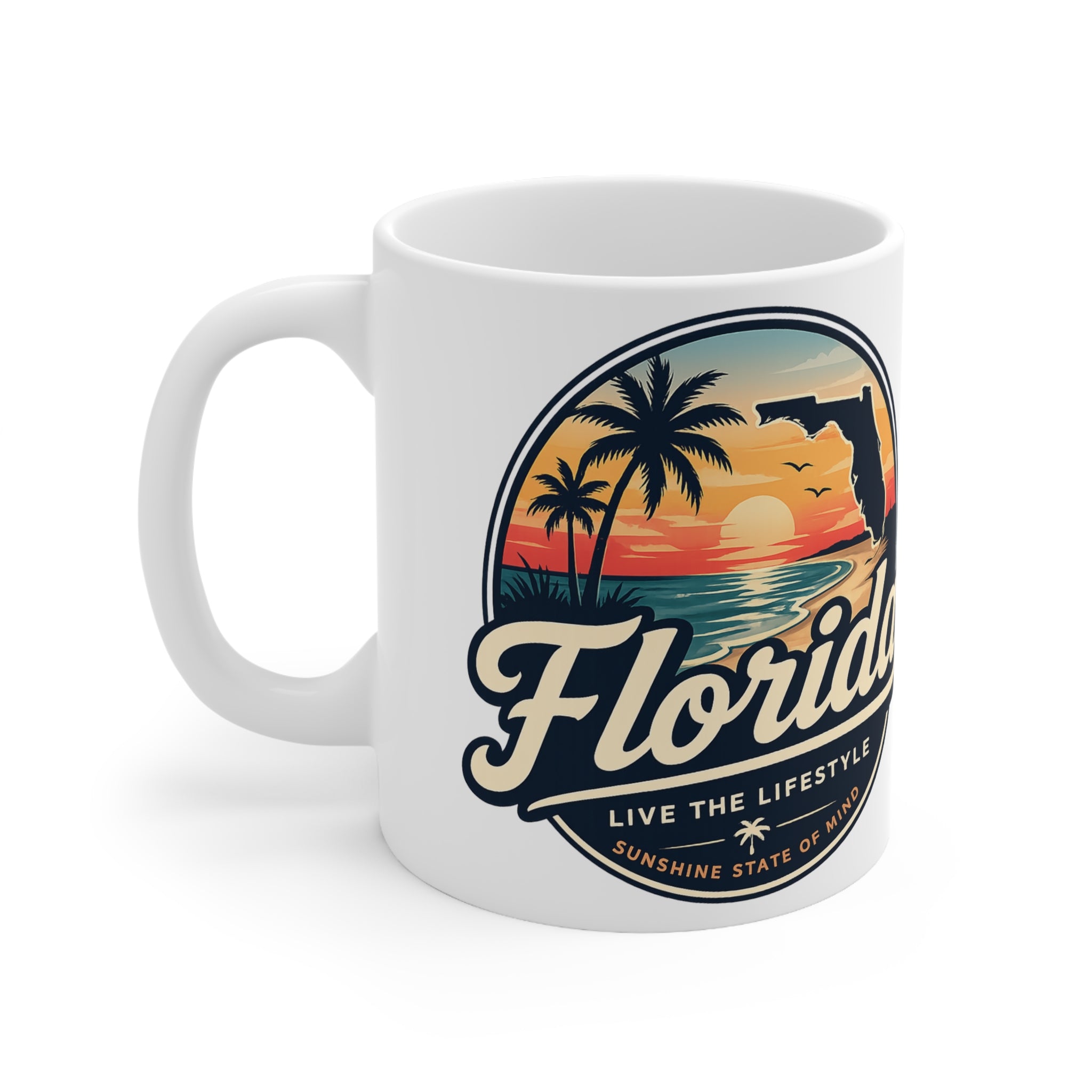 Florida Sunset Coffee Mug — Retro Palm Beach Ceramic Cup (11oz & 15oz)